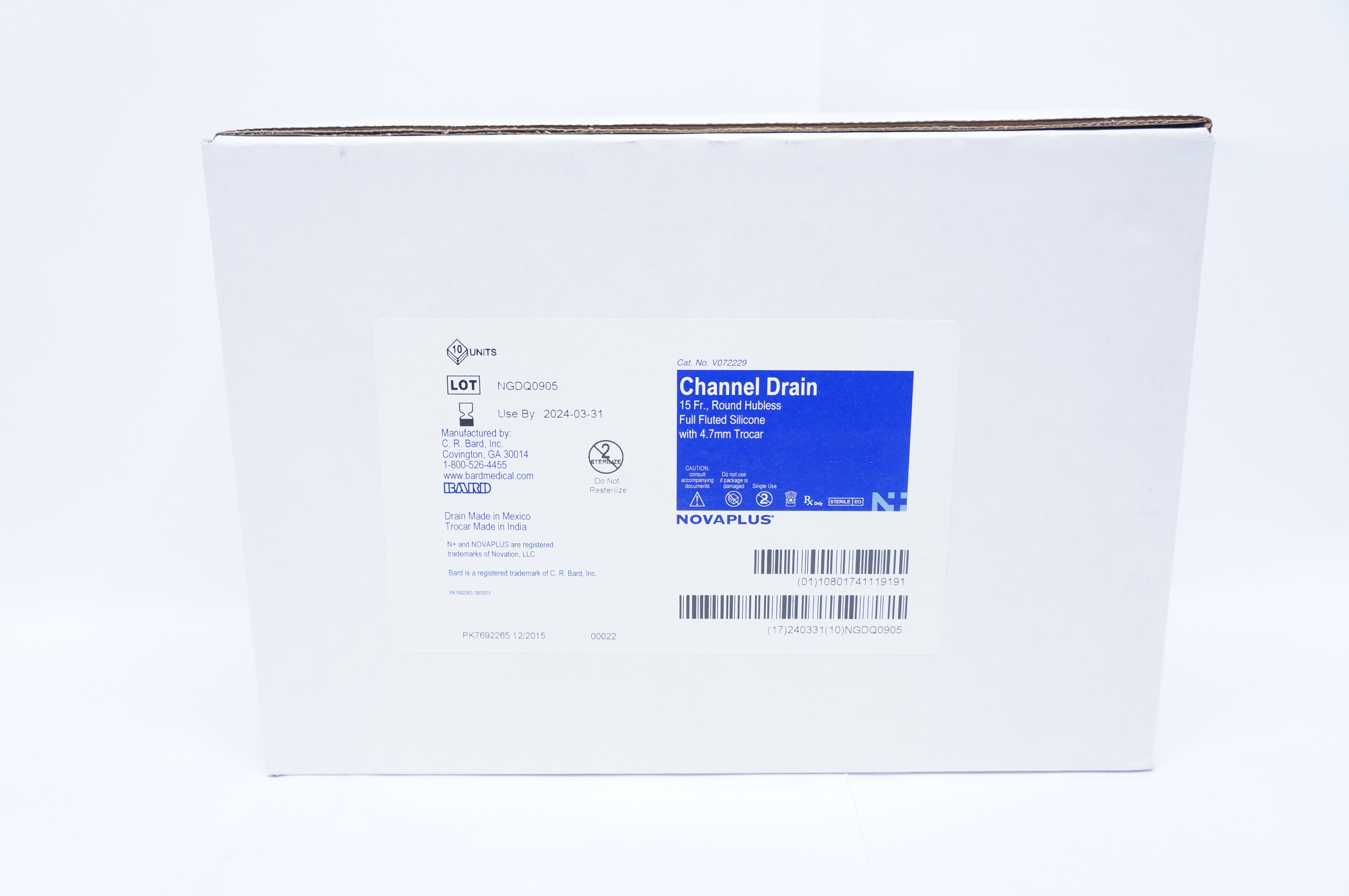 Bard V072229 Drain Channel Silicone 15Fr Full Fluted 3/16 Trocar