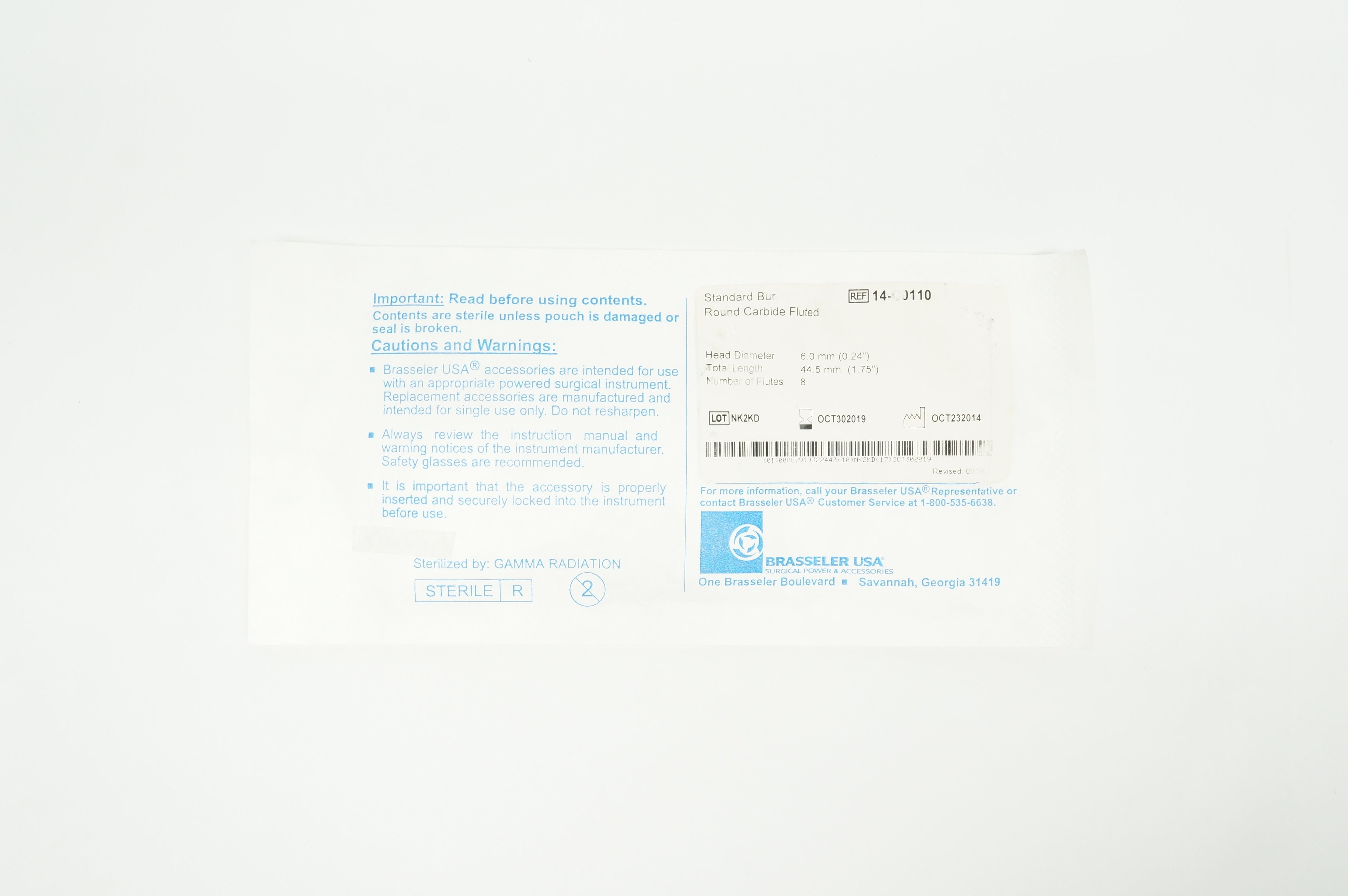 Brasseler 14-C0110 Standard Bur Round Carbide Fluted (x)