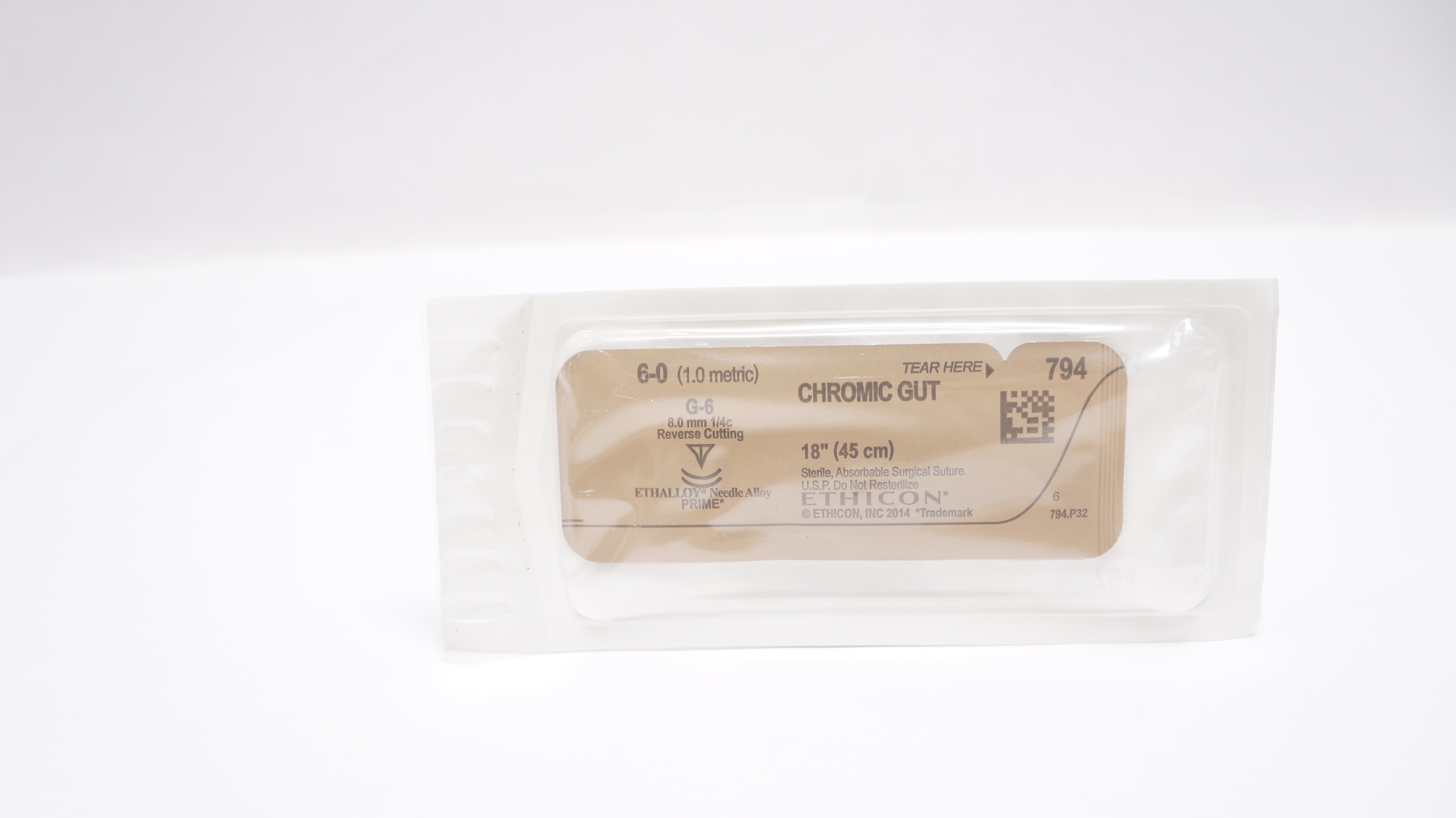 Ethicon 794 6-0 CHROMIC GUT, G-6, 8.0mm 1/4c Reverse Cutting, 18inch