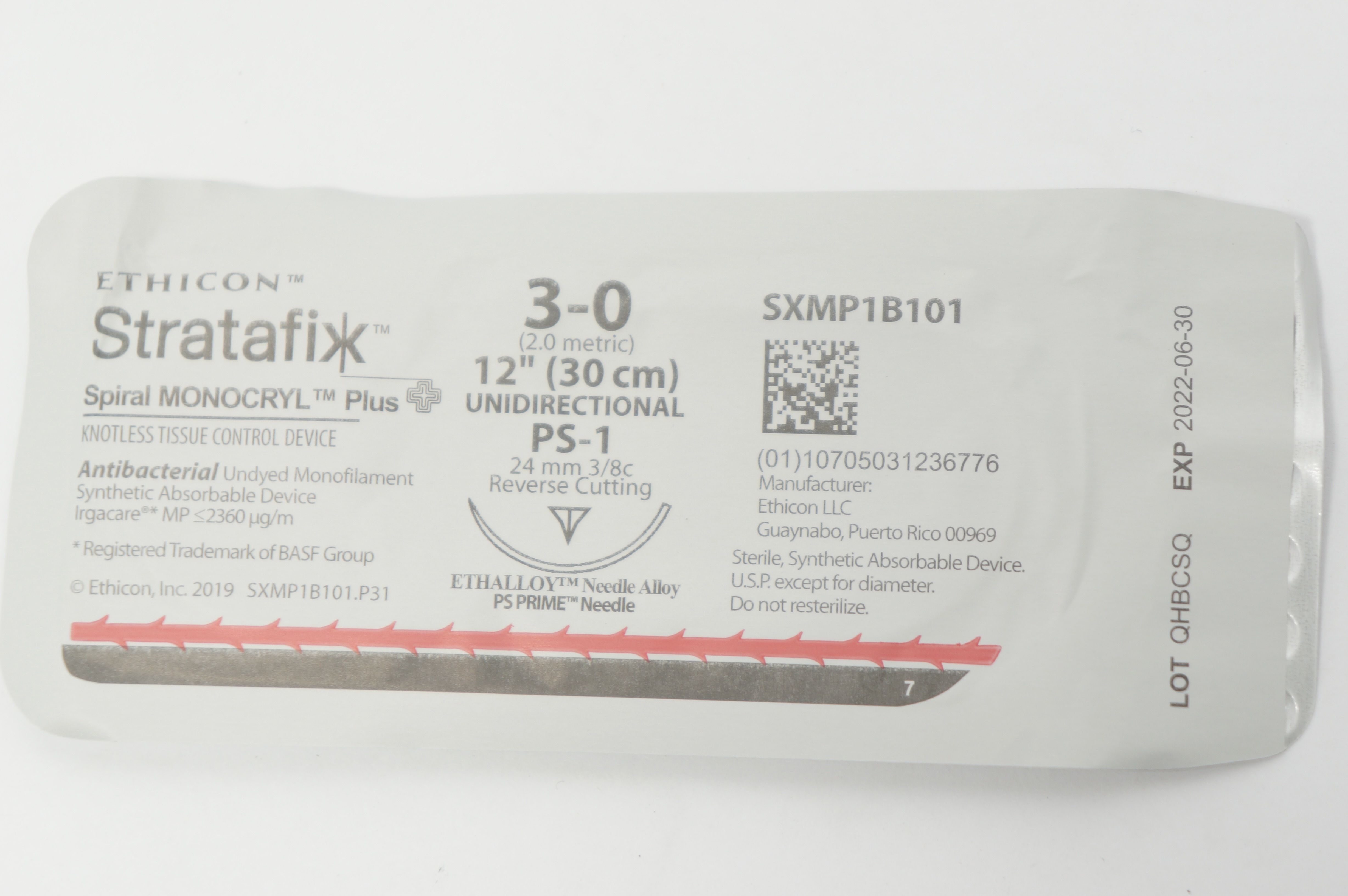 Ethicon SXMP1B101 3-0 Stratafix Spiral MONOCRYL Plus, PS-1, 24mm 3/8c, 12inch (x)