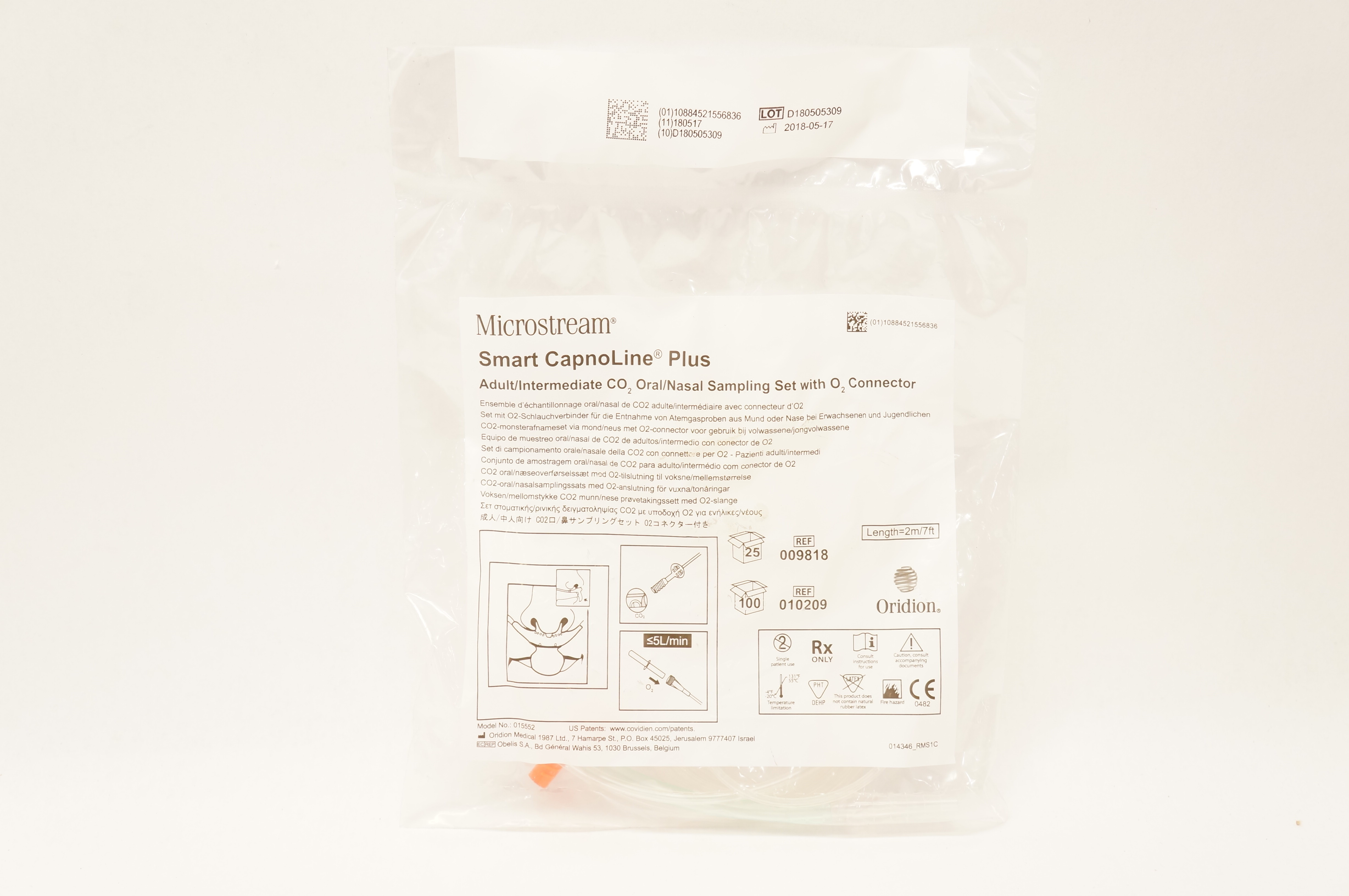 Oridion 009818/010209 Smart CapnoLine Adult/Intermediate CO2 Oral/Nasal Set 7ft.
