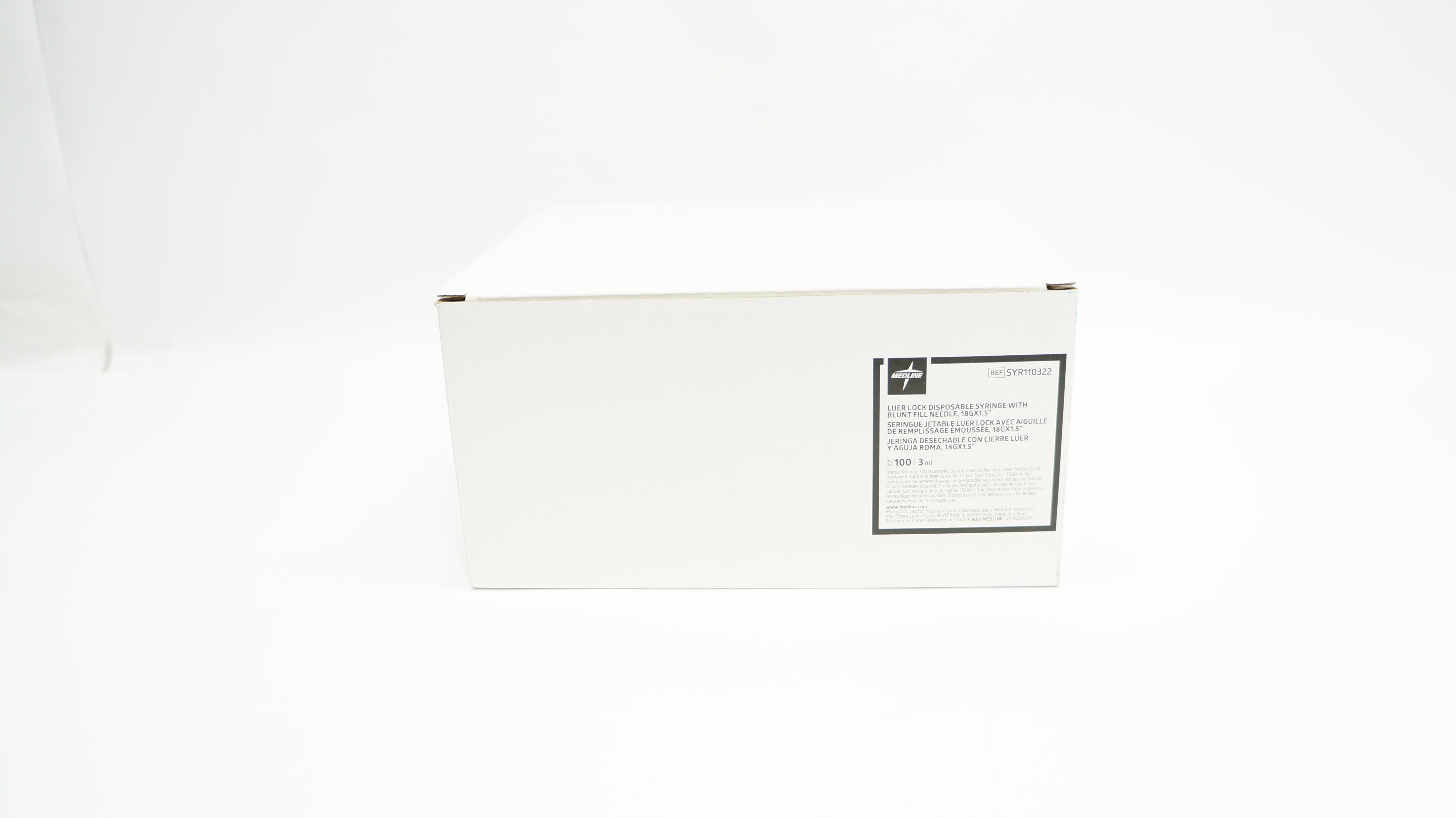 Medline SYR110322 Luer Lock Syringe W/Blunt Fill Ndle 3mL 18G x 1.5in-Box of 100