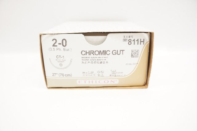 Ethicon 811H 2-0 CHROMIC GUT Stre CT-1 36mm 1/2c Taperpoint 27inch - Box of 35