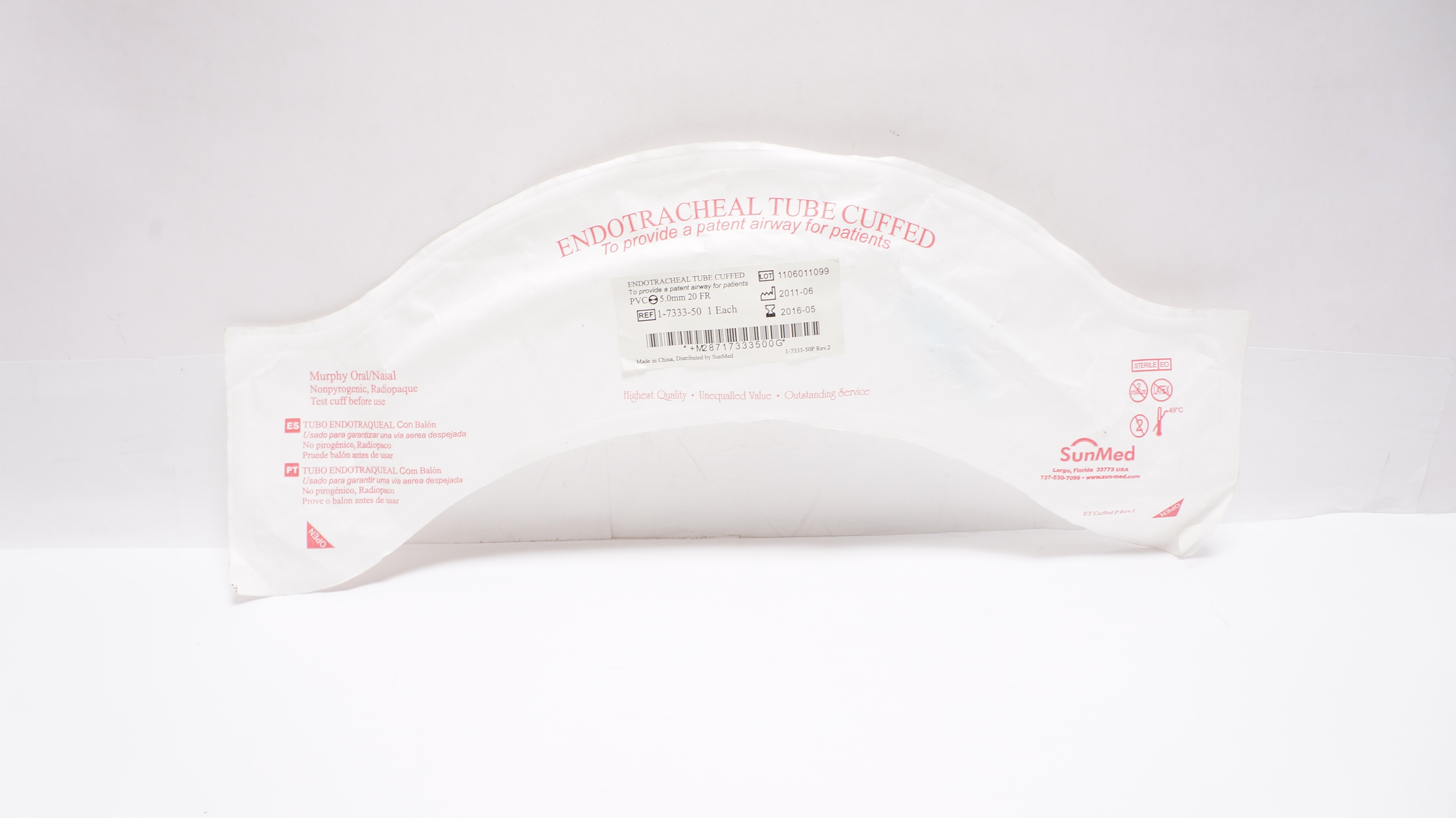SunMed 1-7333-50 Cuffed Endotracheal Tube 20Fr x 245 x 5.0mm ID (x)
