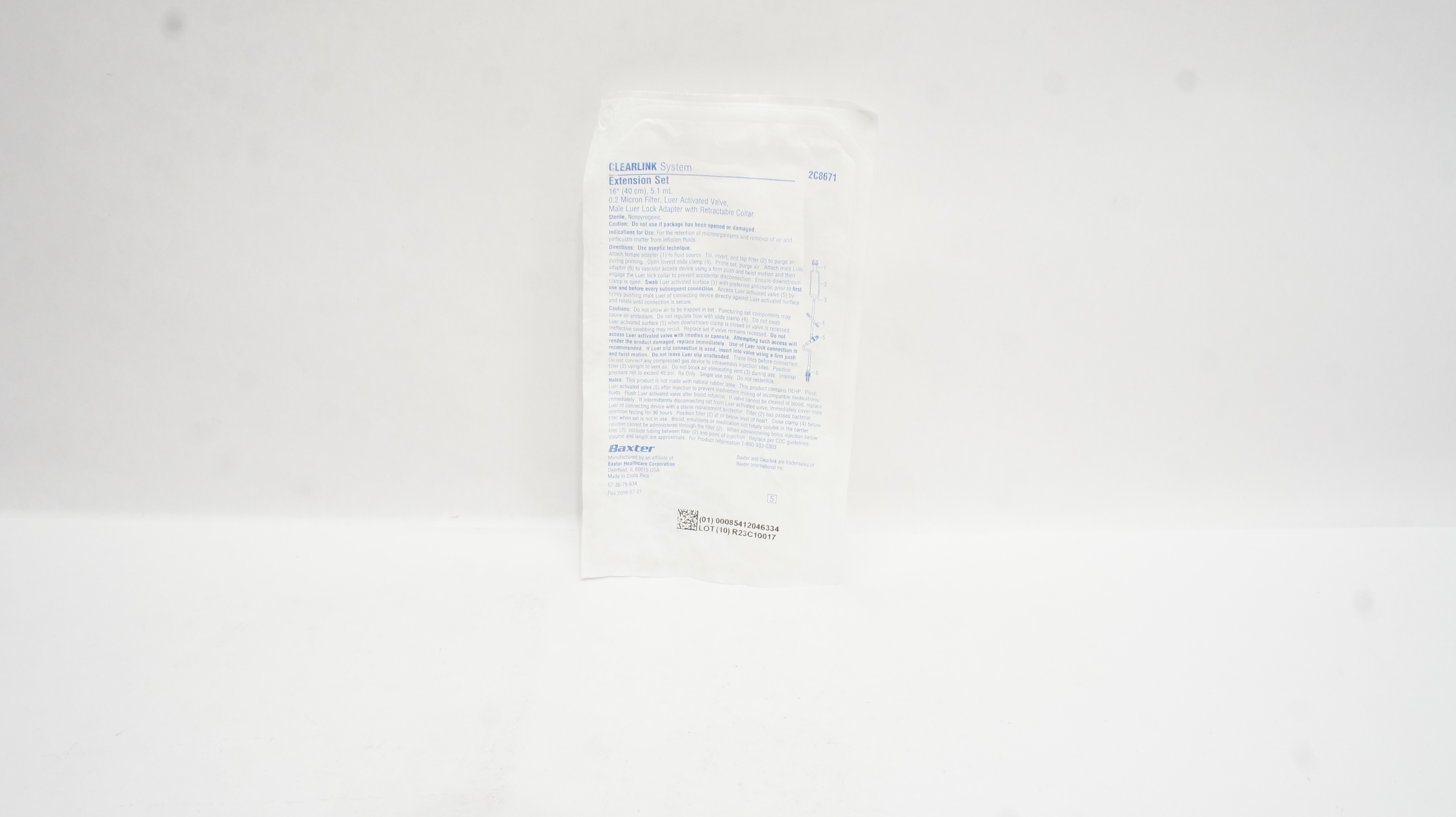 Baxter 2C8671 Clearlink System Extension Set 16inch x 5.1 mL, 0.2Micron ...