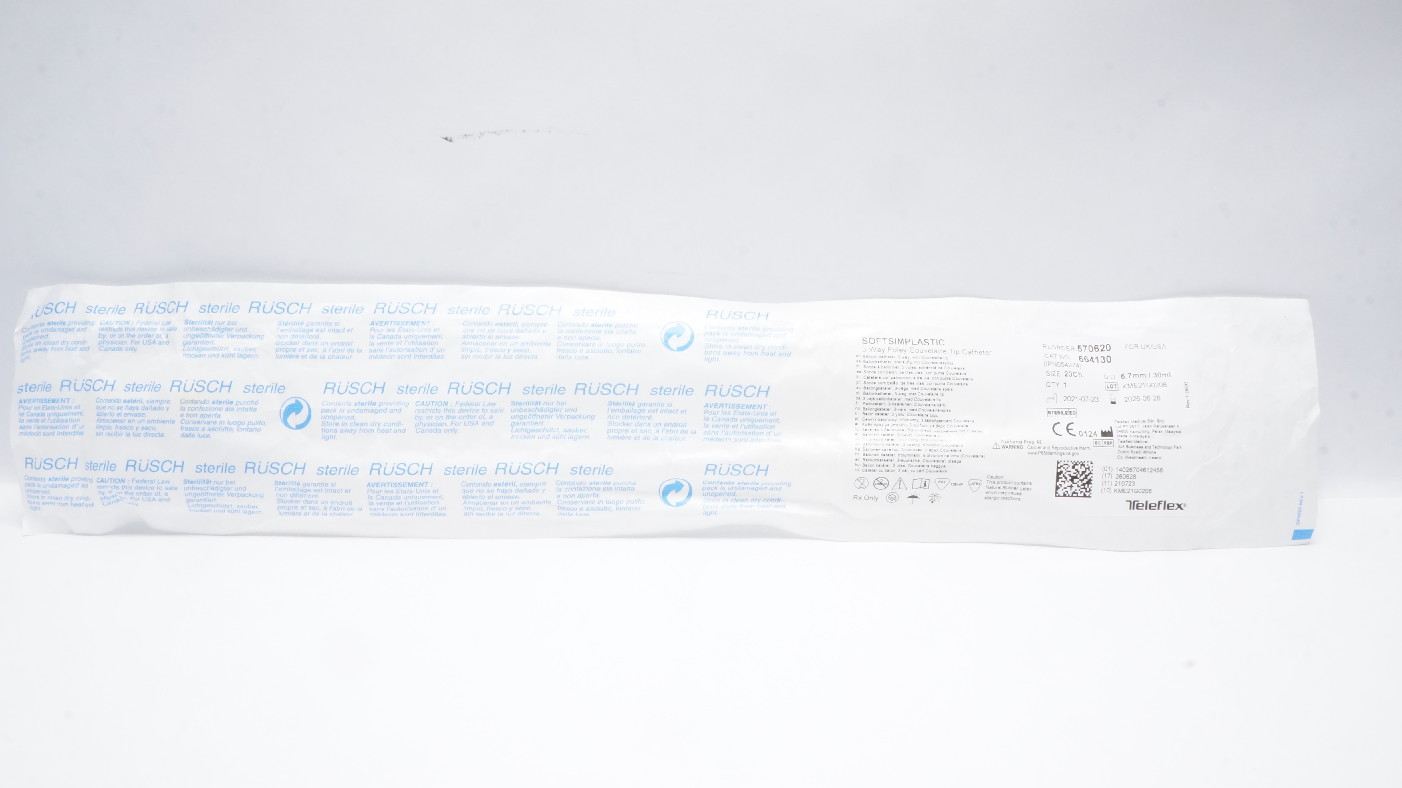 Teleflex 664130 Softsimplastic 3Way Foley Couvelaire Tip Cath. 20Ch x 6.7mm 30ml