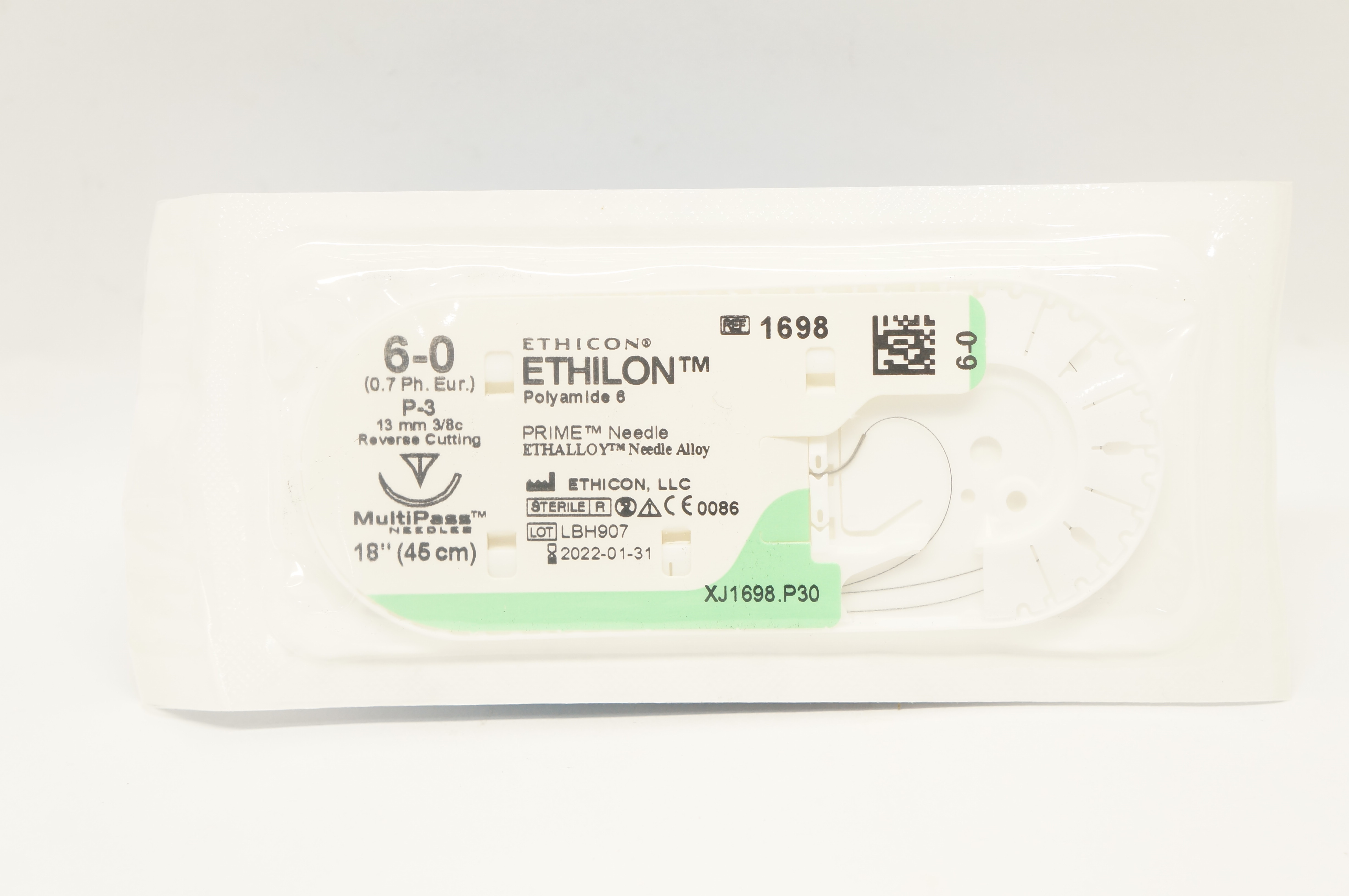 Ethicon 1698 6-0 Ethilon Polyamide 6 Stre P-3 13mm 3/8c Reverse Cutting, 18inch