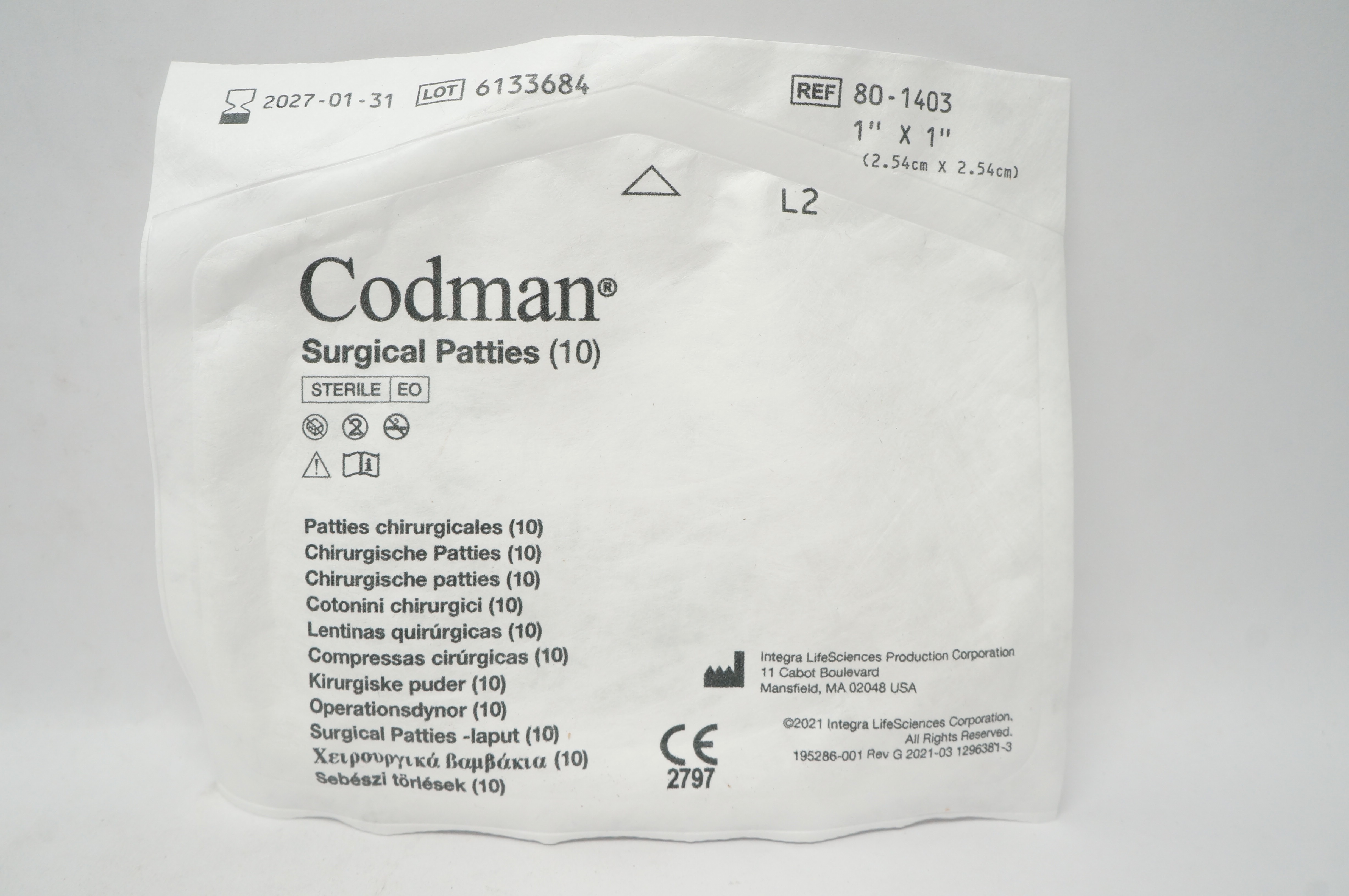 Codman 80-1403 Surgical Patties 1inch x 1inch - Pack of 10