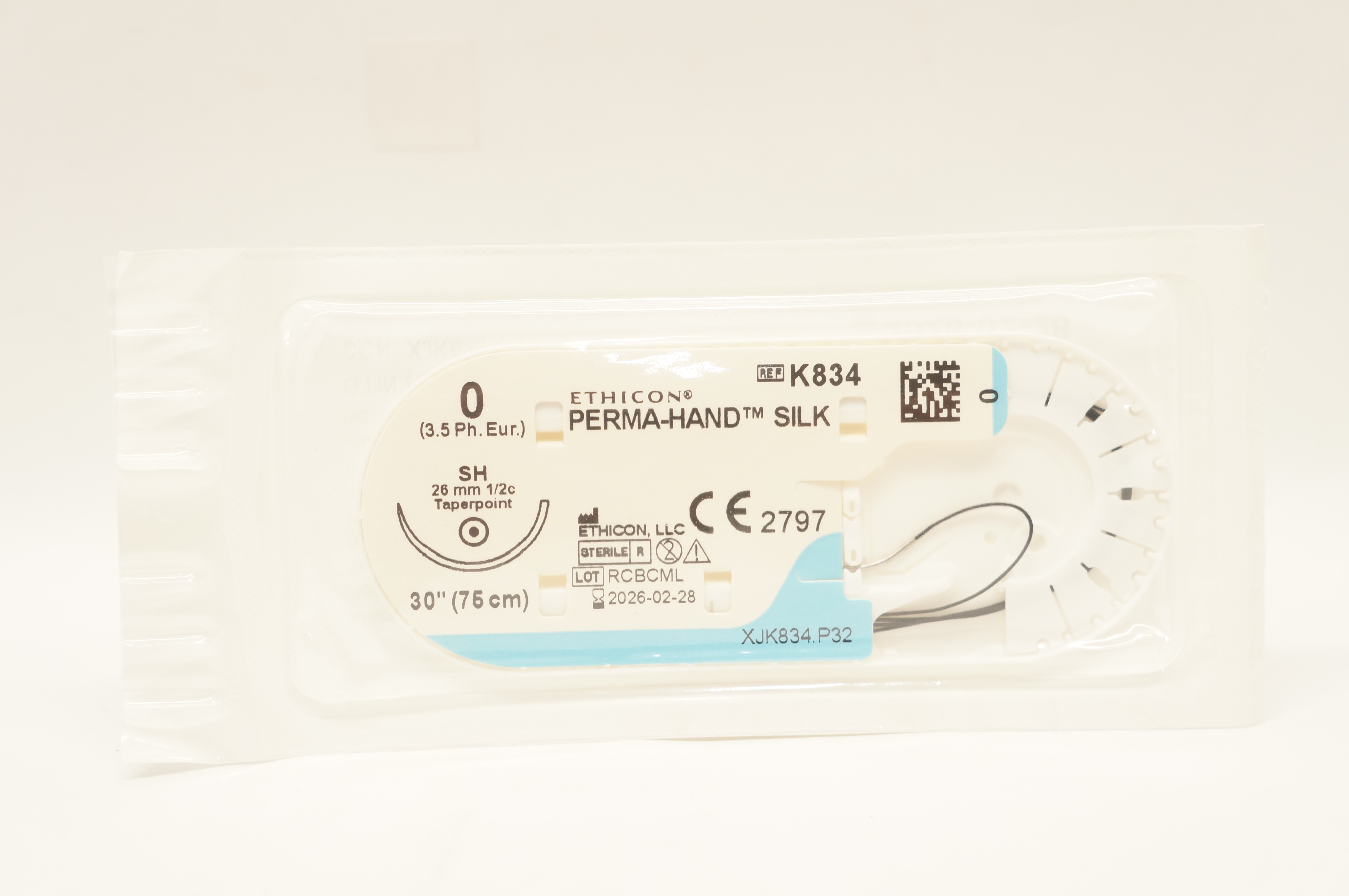 Ethicon K834 0 Perma-Hand Silk SH 26mm 1/2c Taper, 30inch