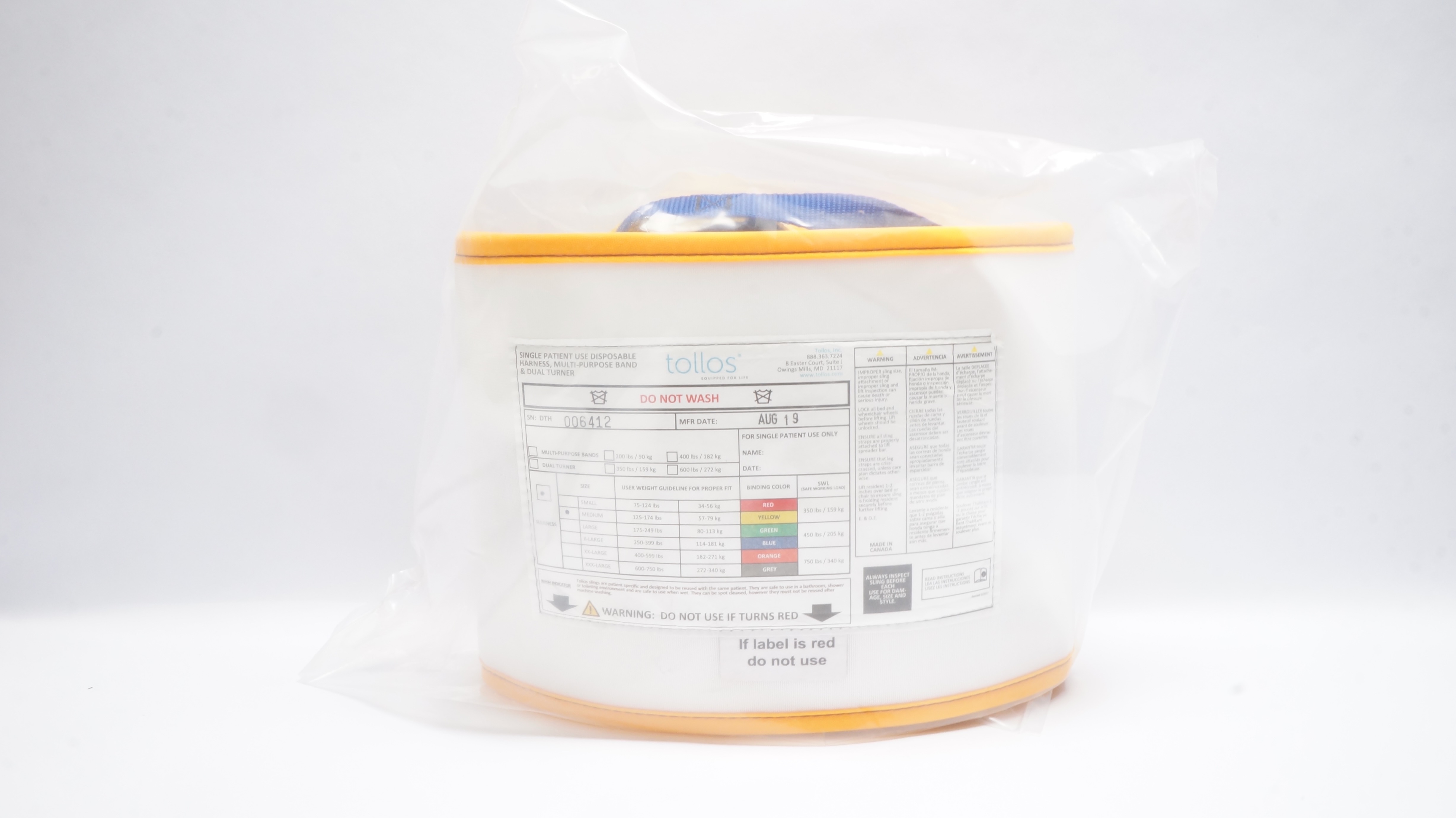 Tollos Disposable Harness, Multi-Purpose Band & Dual Turner, Medium 125-174Lbs