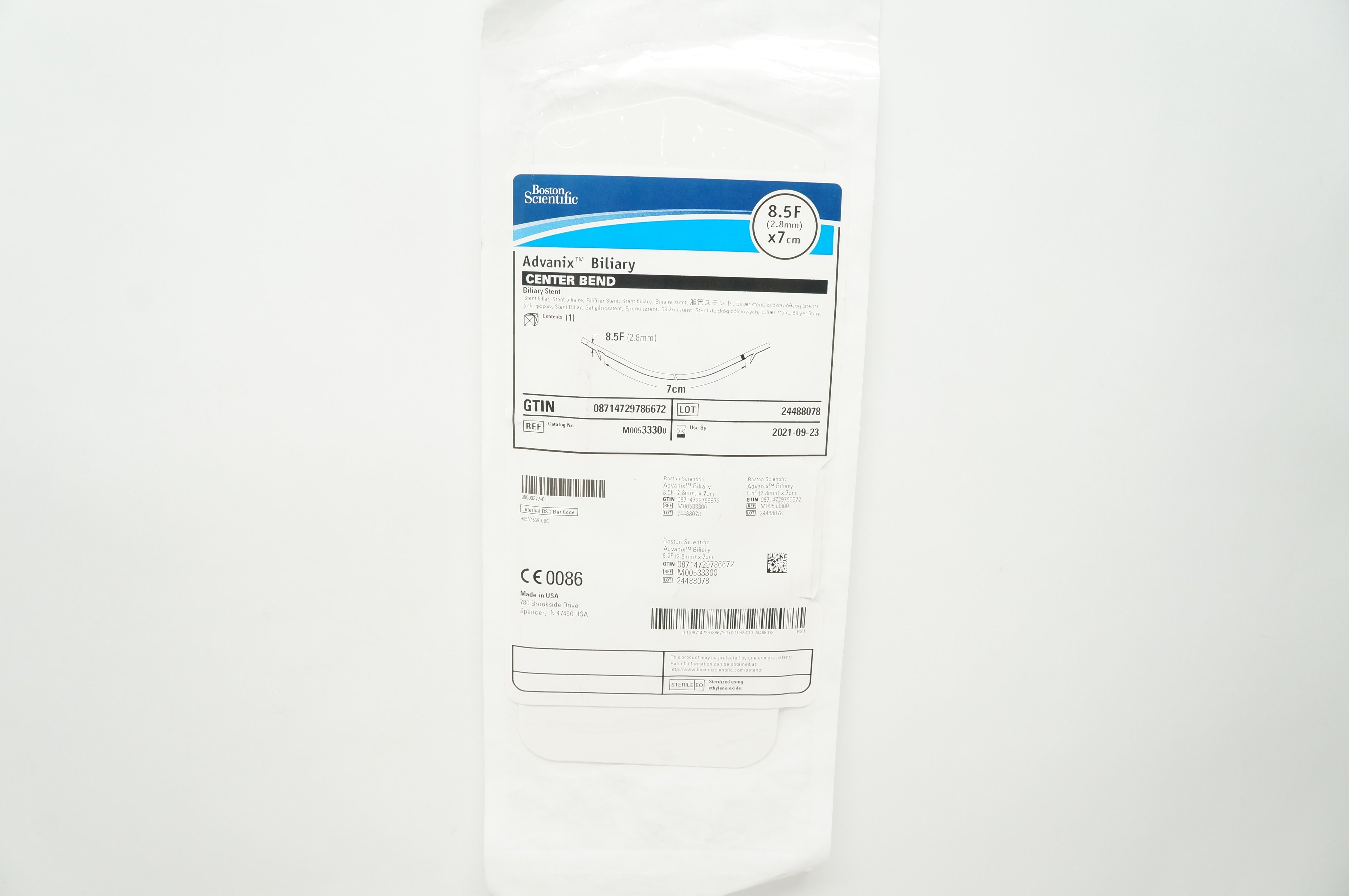 Boston Scientific 3330 Advanix Biliary Center Bend Stnt 8.5F x 7cm (x)