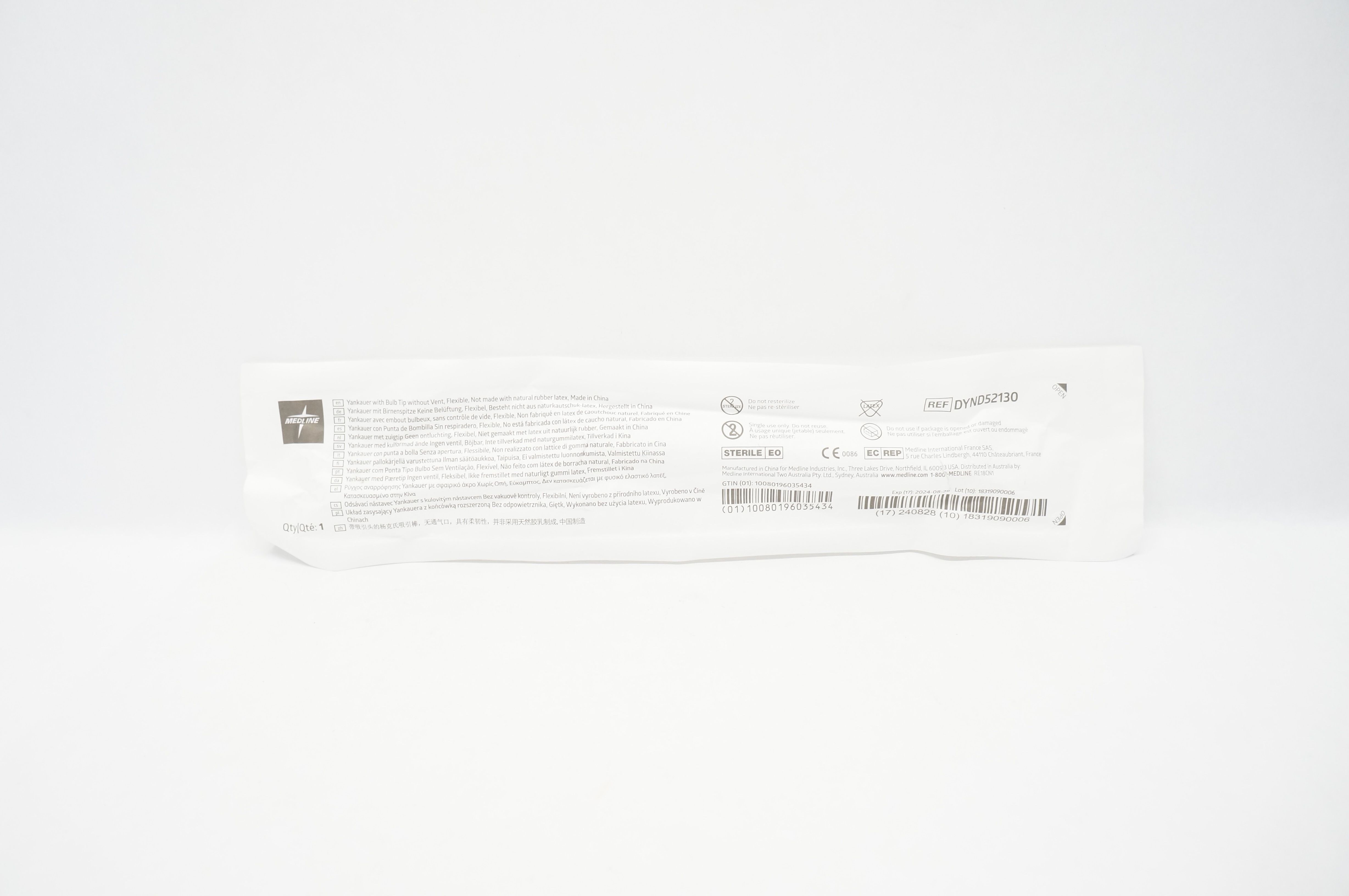 Medline DYND52130 Yankauer With Bulb Tip Without Vent, Flexible