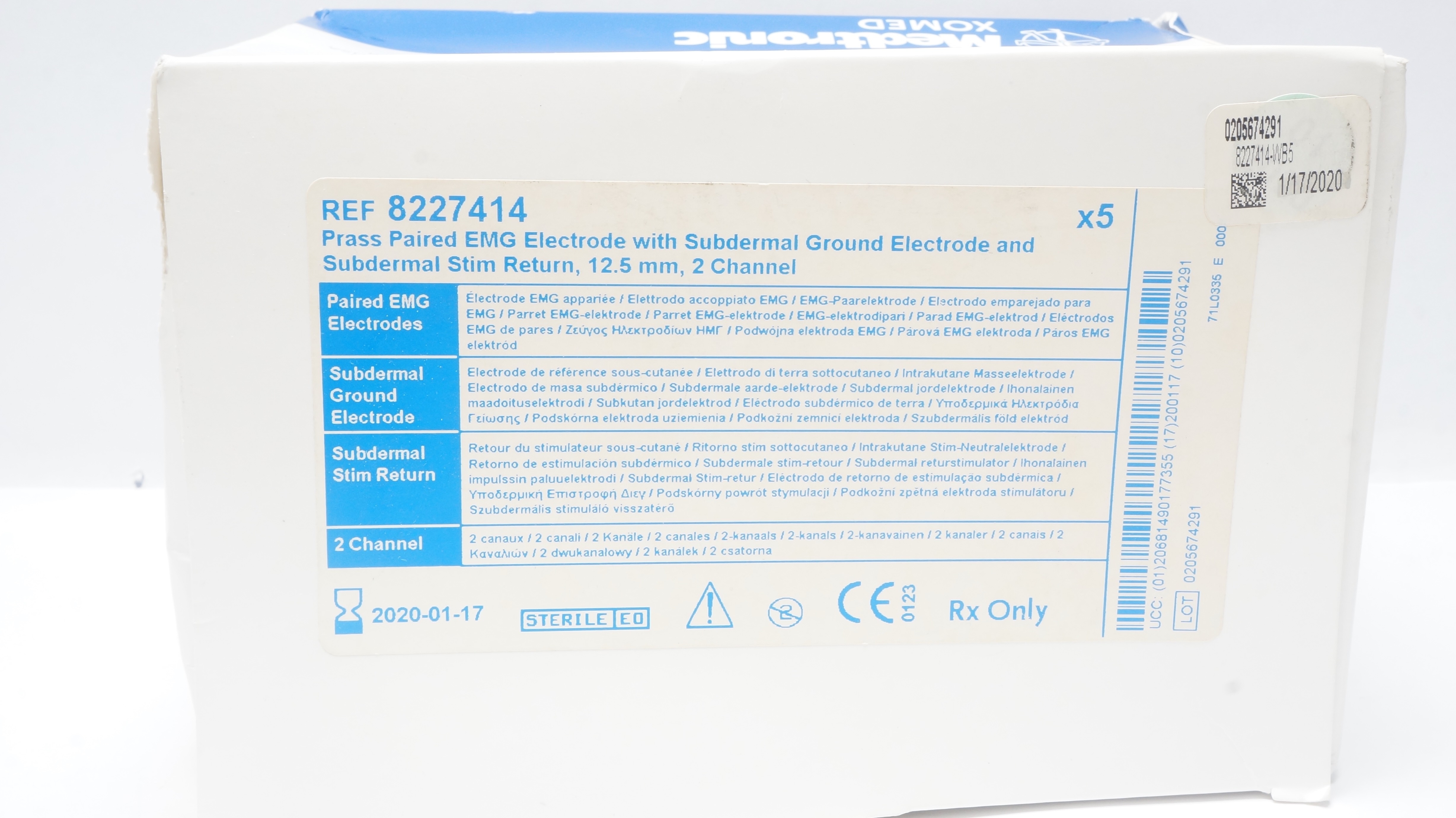 Medtronic 8227414 Prass Paired EMG Electrode 12.5 mm, 2 Channel (x) - Box of 5