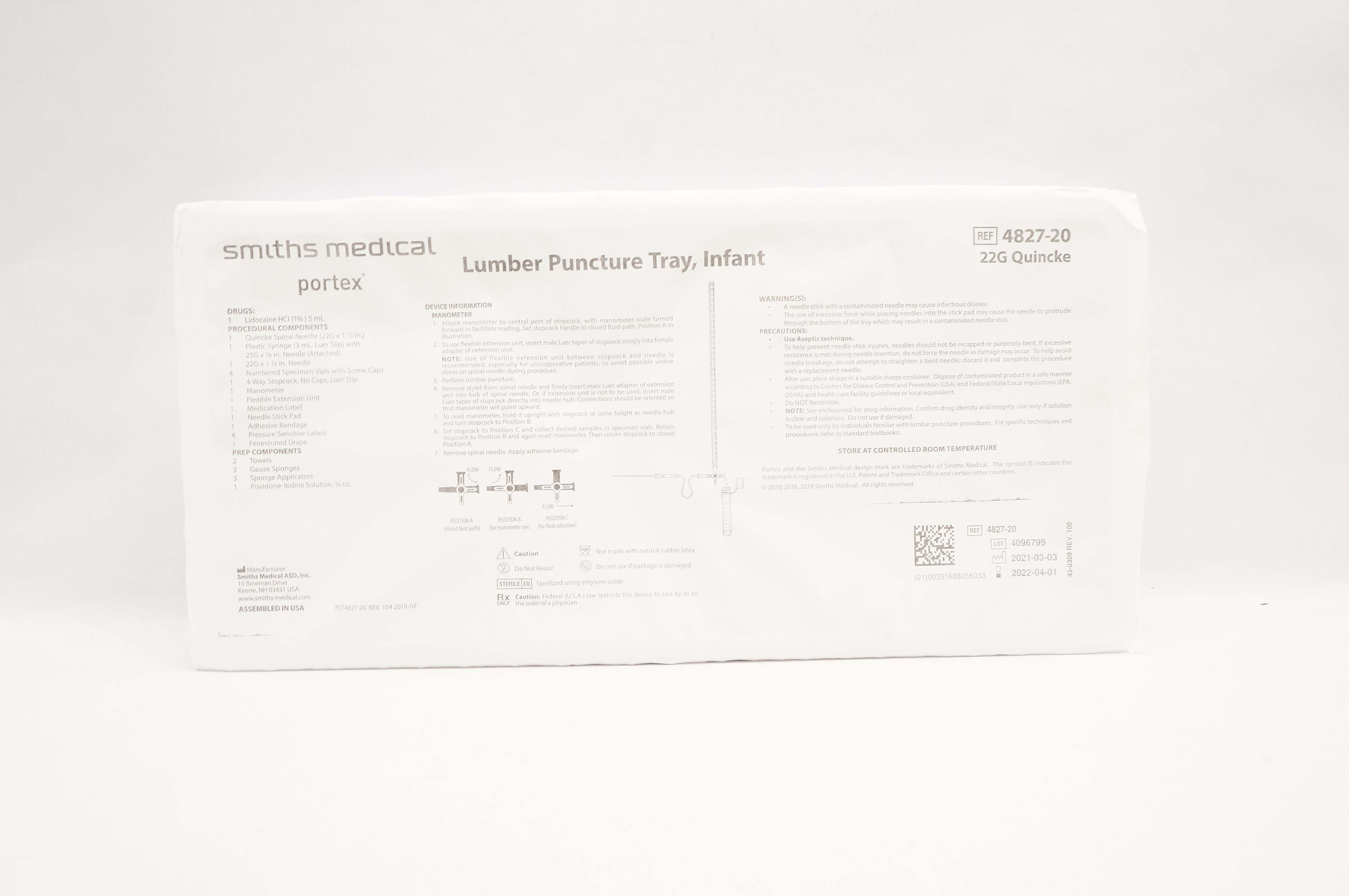 Smiths Medical 4827-20 Portex Lumbar Puncture Infant 22G Quincke (x)