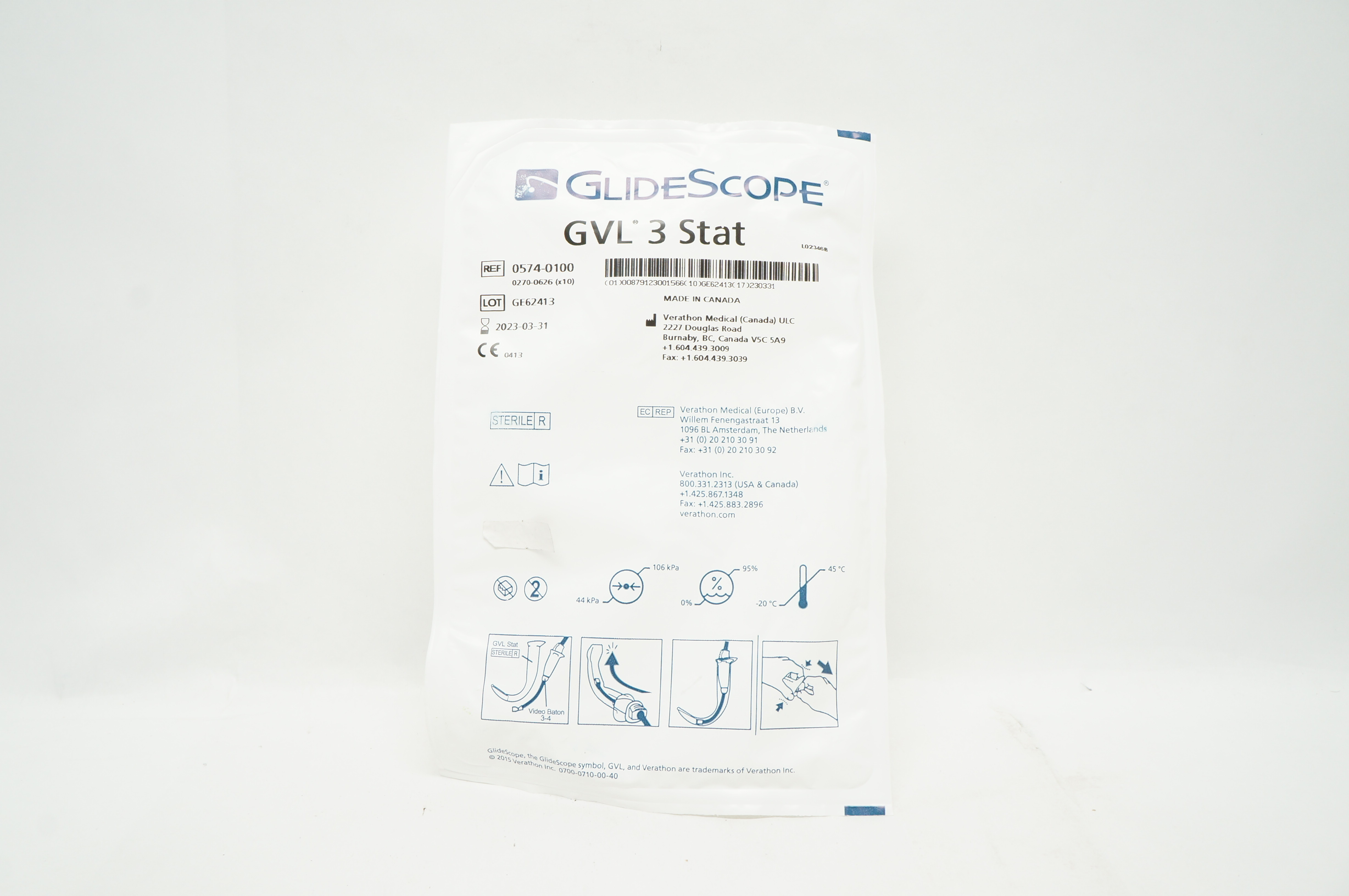 GlideScope 0574-0100 Verathon Medical GVL 3 Stat