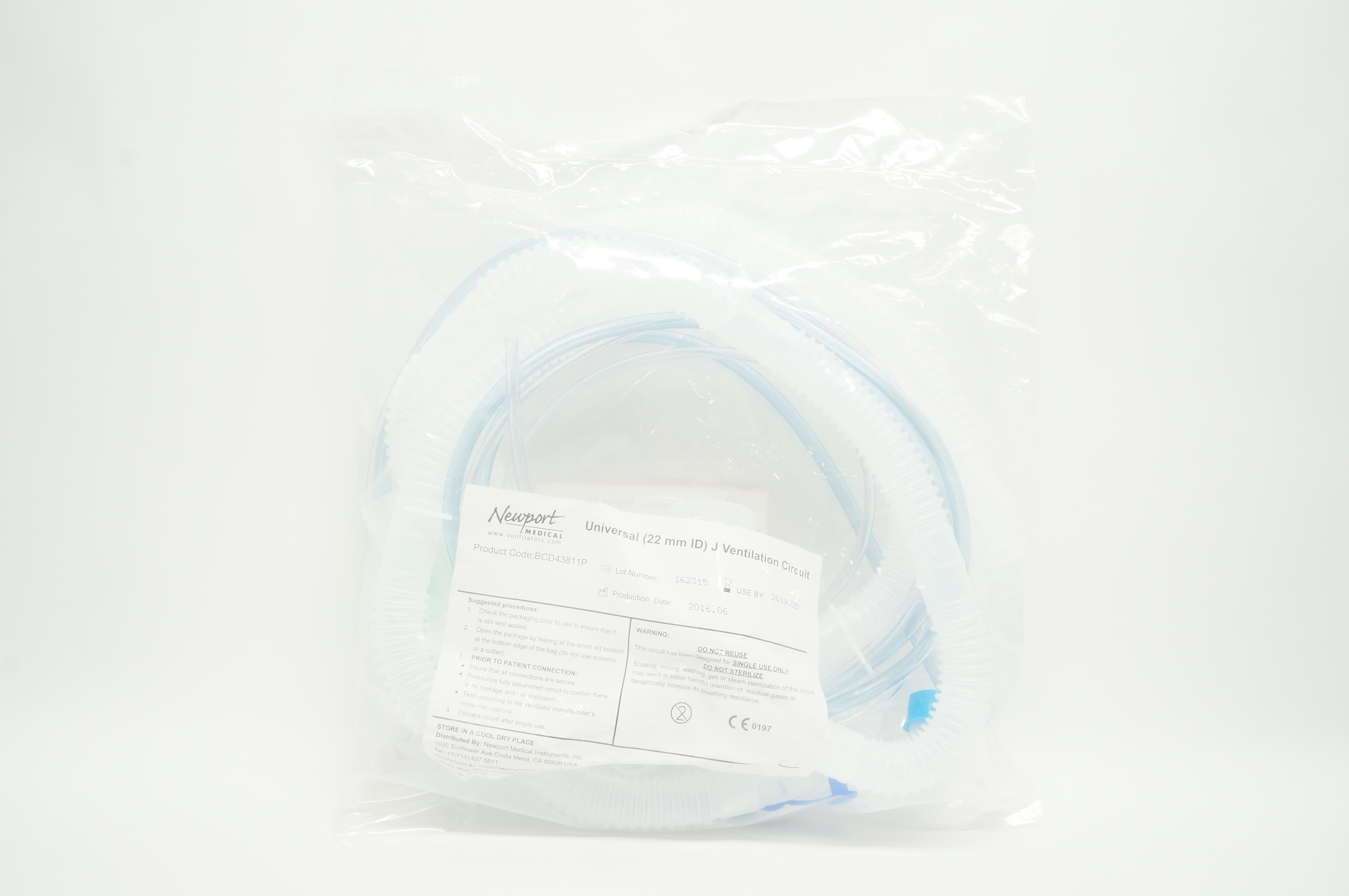 Newport Medical BCD43811P Universal J Ventilation Breathing Circuit 22mm ID (x)