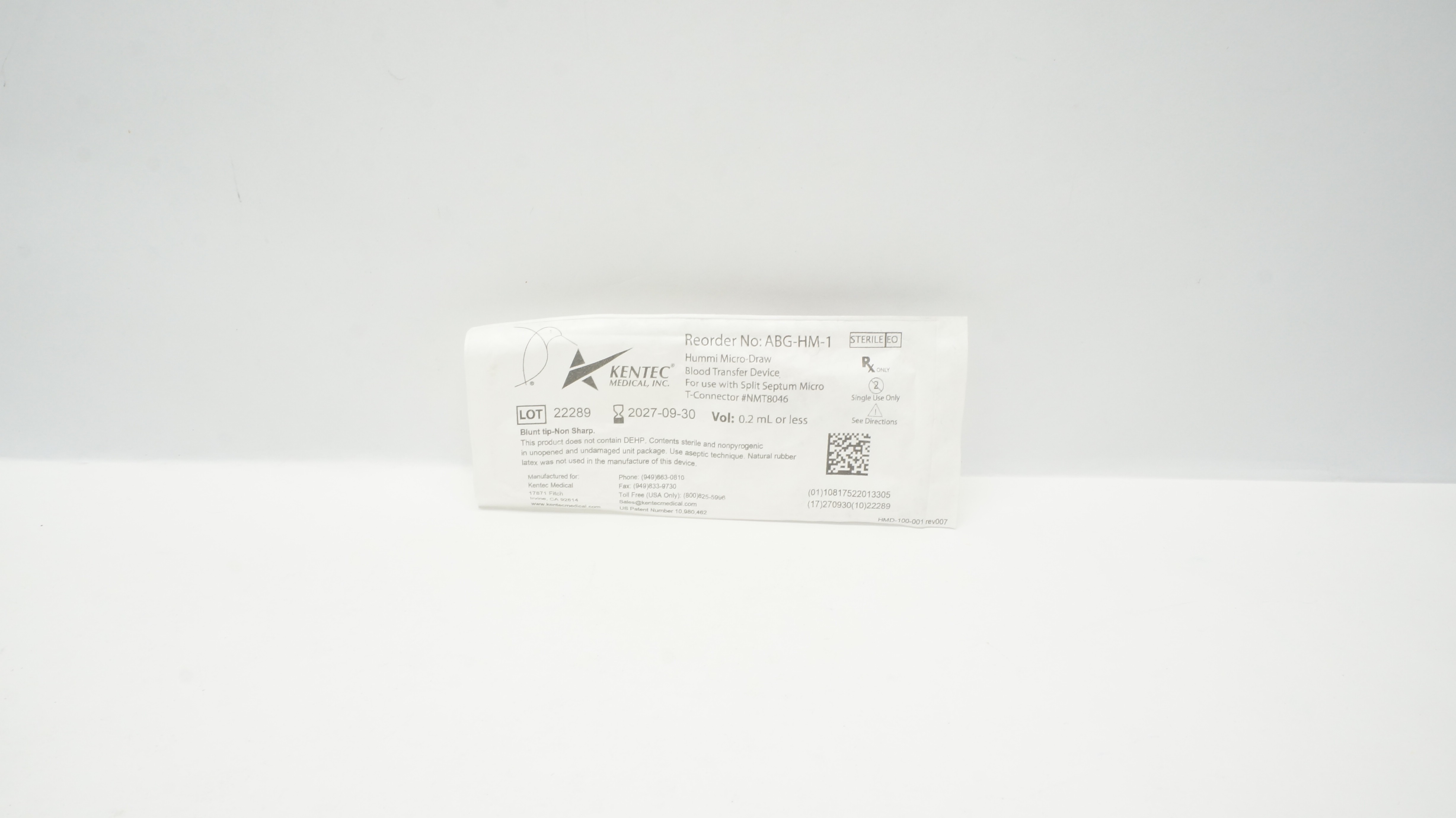 Kentec Medical ABG-HM-1 Hummi Micro-Draw Blood Transfer Device 0.2ml or less