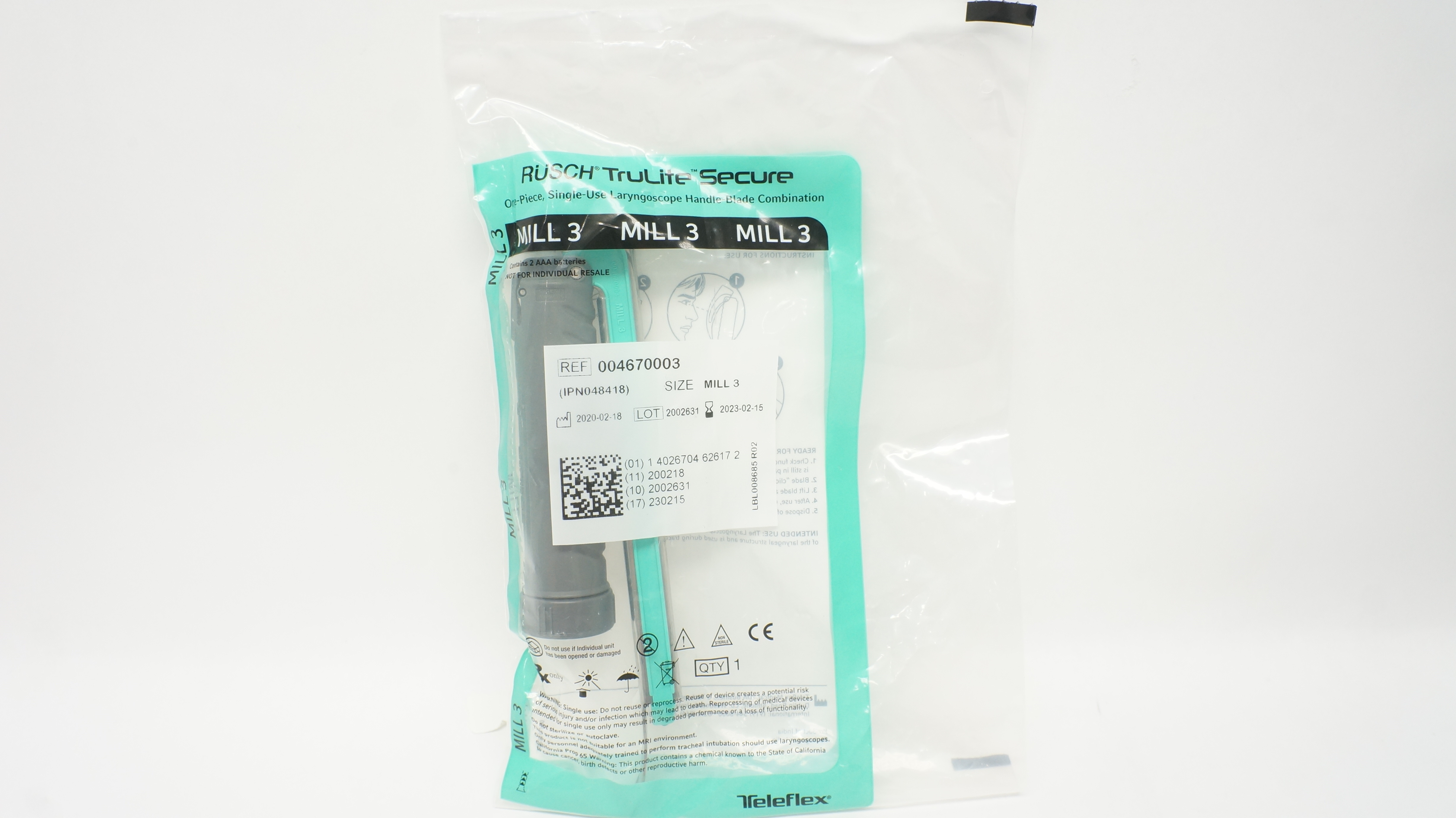 Teleflex 004670003 Rusch TruLite Secure Laryngoscope Handle-Blade Mill 3 (x)