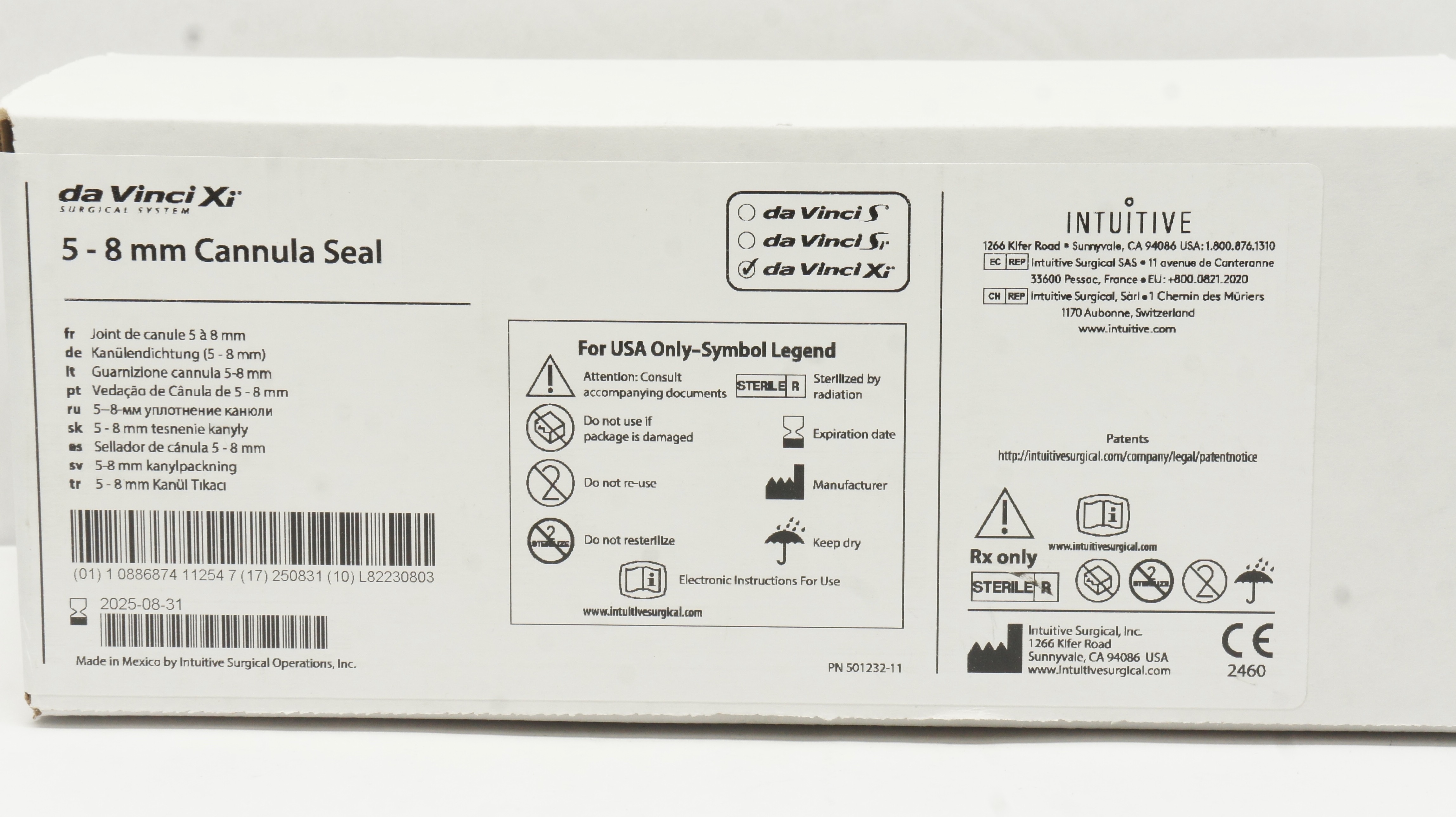Intuitive Surgical 470361 Da Vinci Xi Cannula Seal 5-8mm - Box of 10