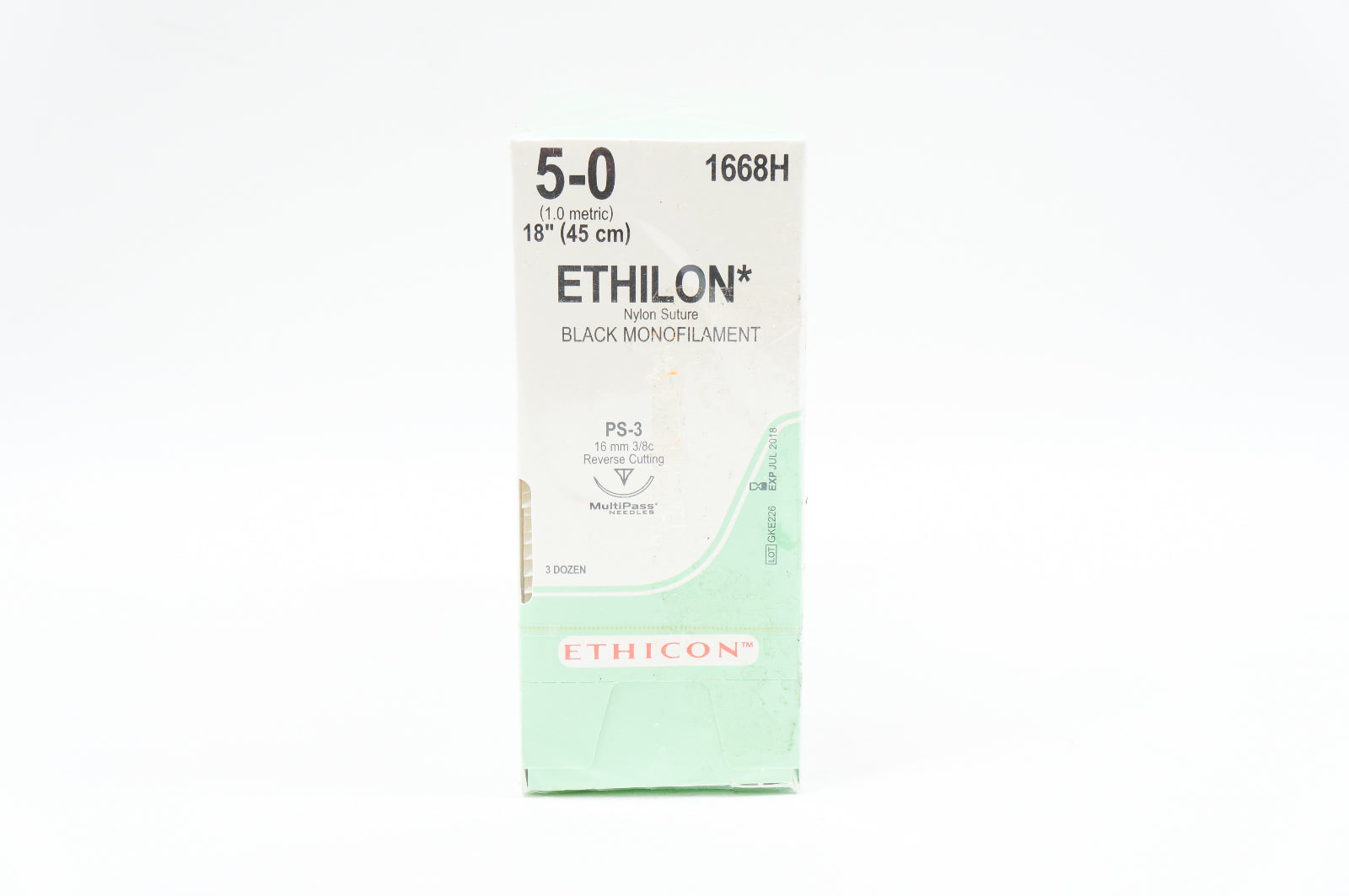 Ethicon 1668H 5-0 ETHILON, PS-3, 16mm 3/8c, 18inch (x) - Box of 36