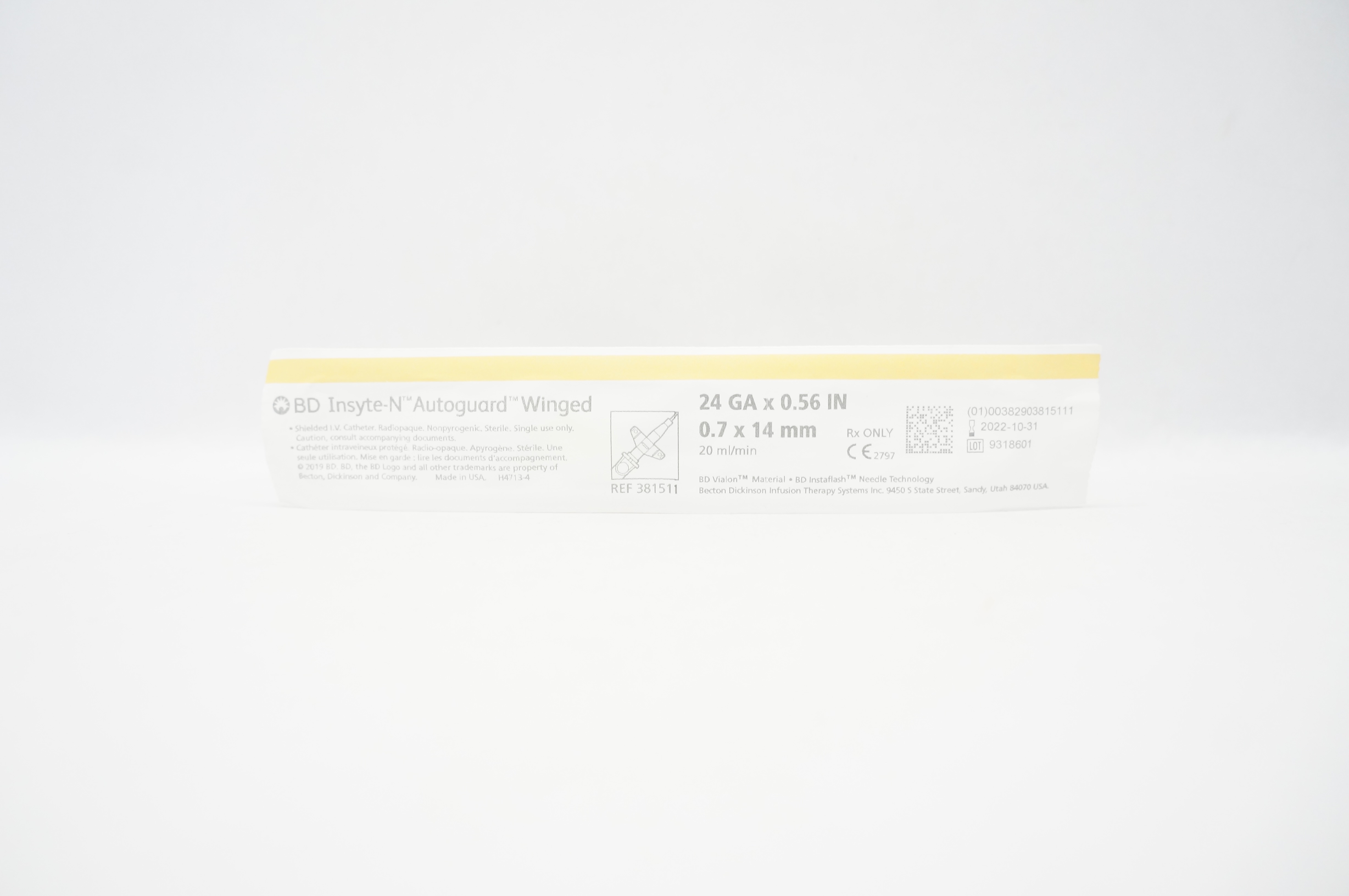 BD 381511 BD Insyte-N Autoguard Shielded I.V. Cath. Winged 24Ga x 0.56 inch