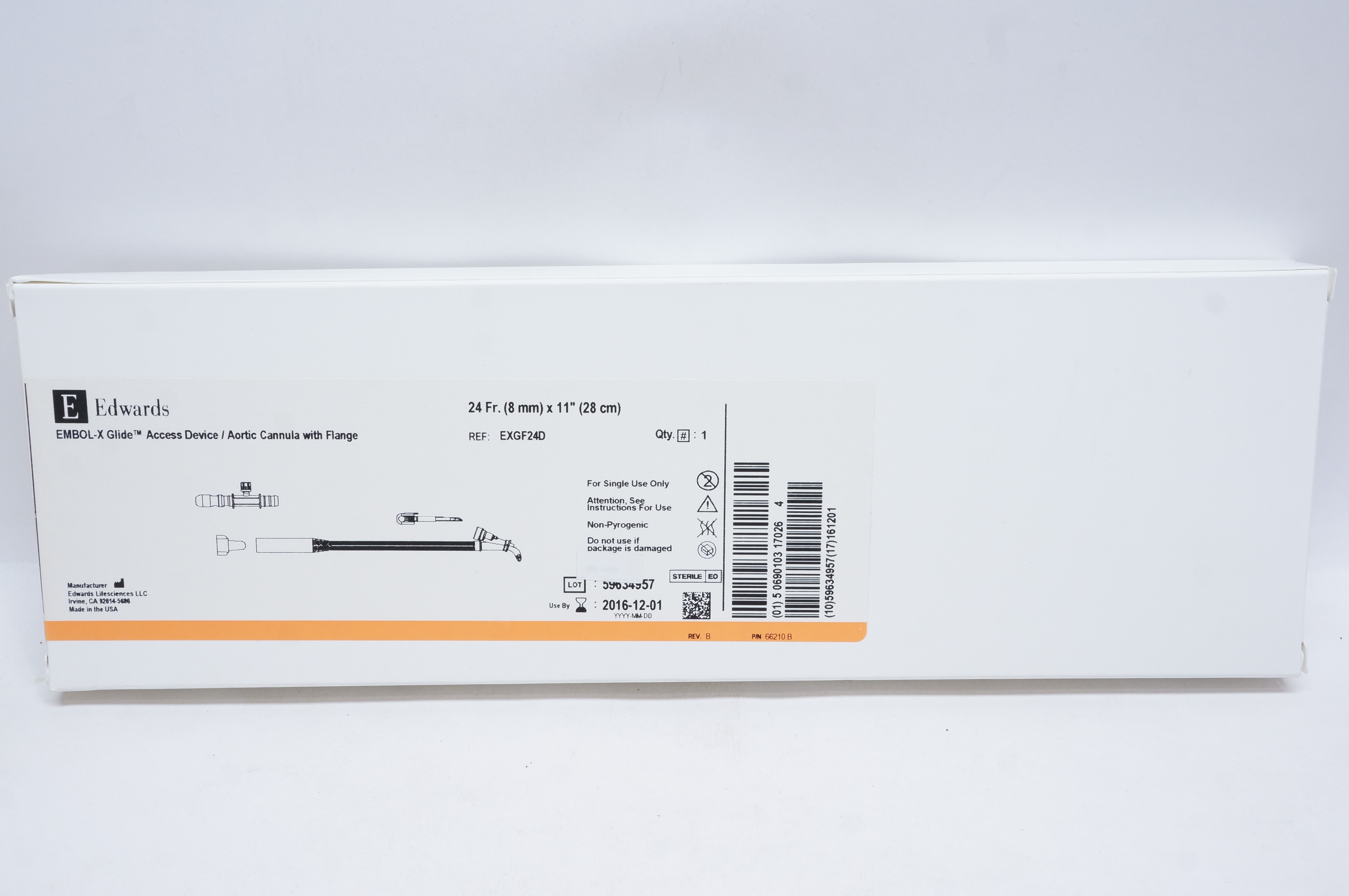 Edwards Lifesciences EXGF24D EMBOLX Glide Access Aortic Cannula 24Fr