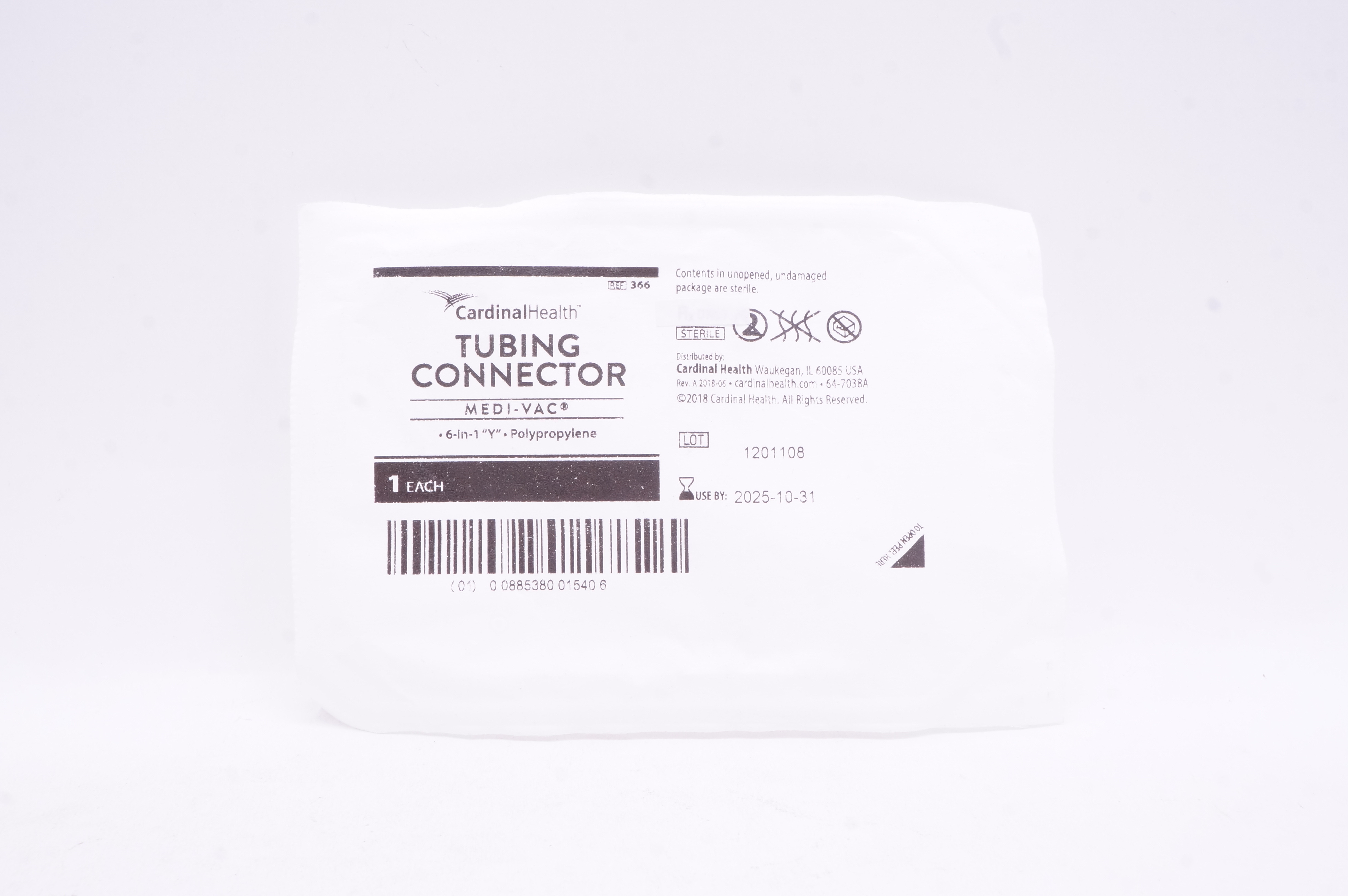 Cardinal Health 366 Medi-Vac Tubing Connector 6 in 1 Y Polypropylene