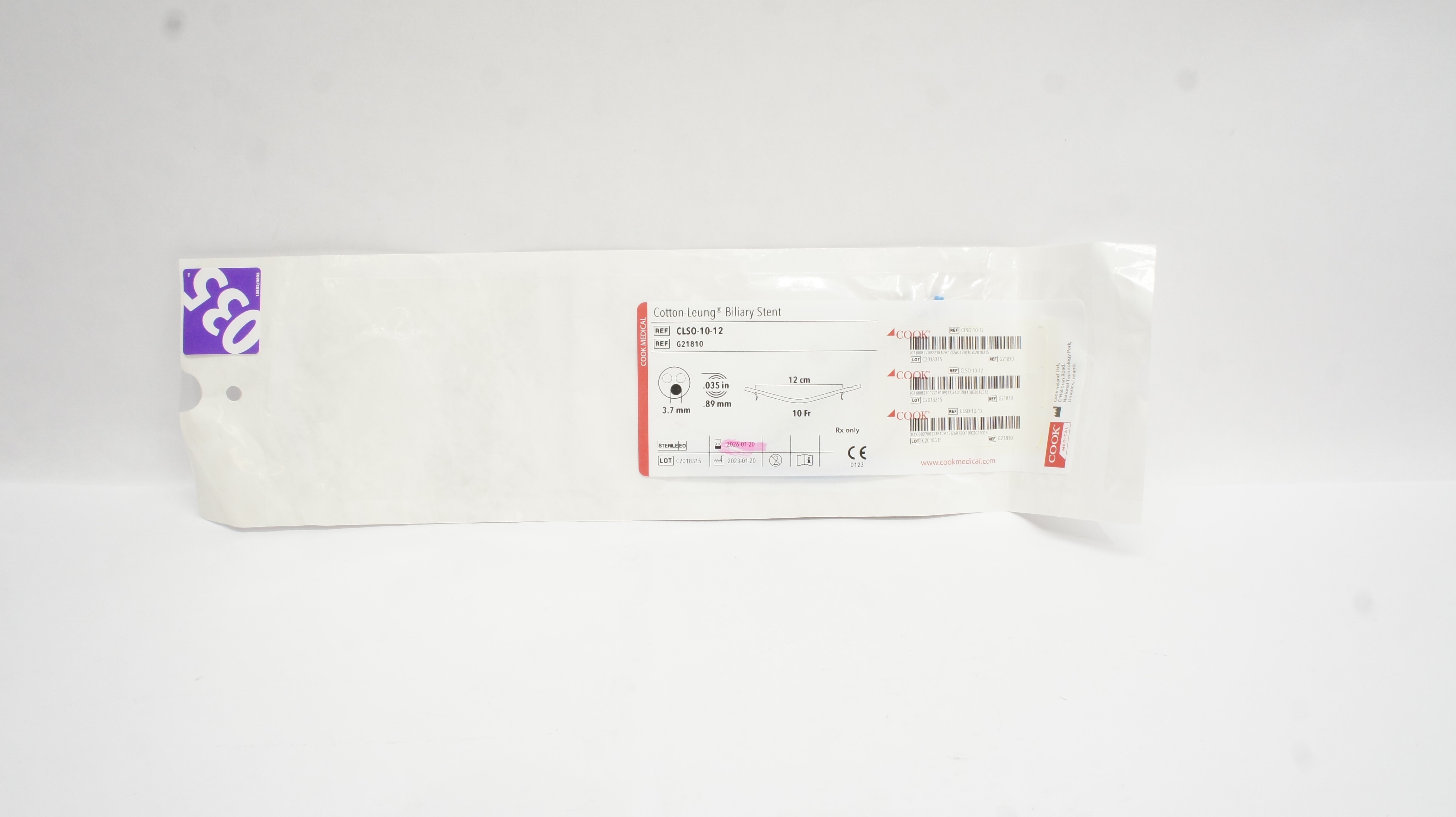 Cook Medical G21810 Cotton-Leung Biliary Stent 035in x 3.7mm x 12cm x 10Fr