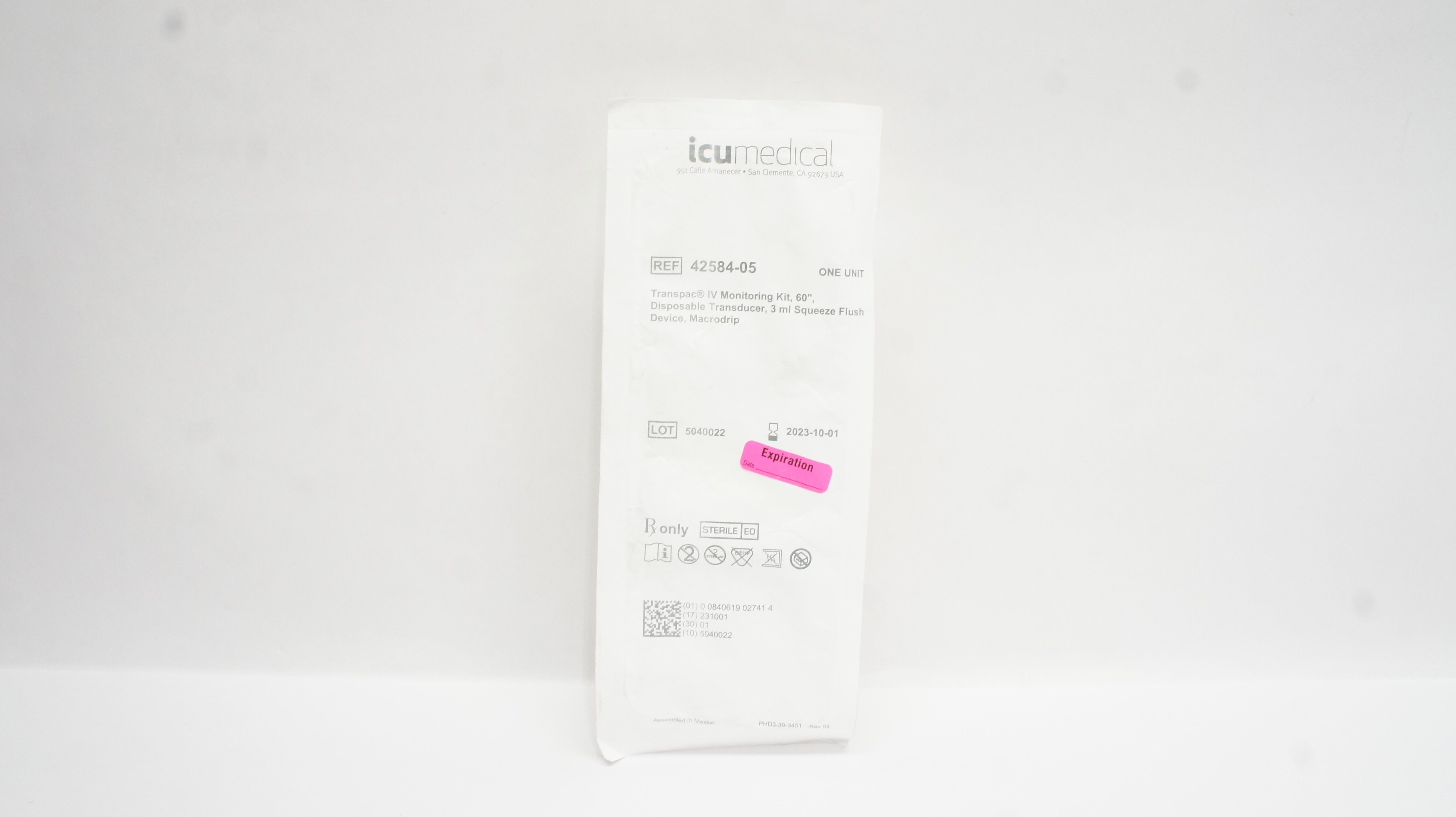 ICU Medical 42584-05 Transpac IV Monitoring Kit 60inch x 3mL (x)