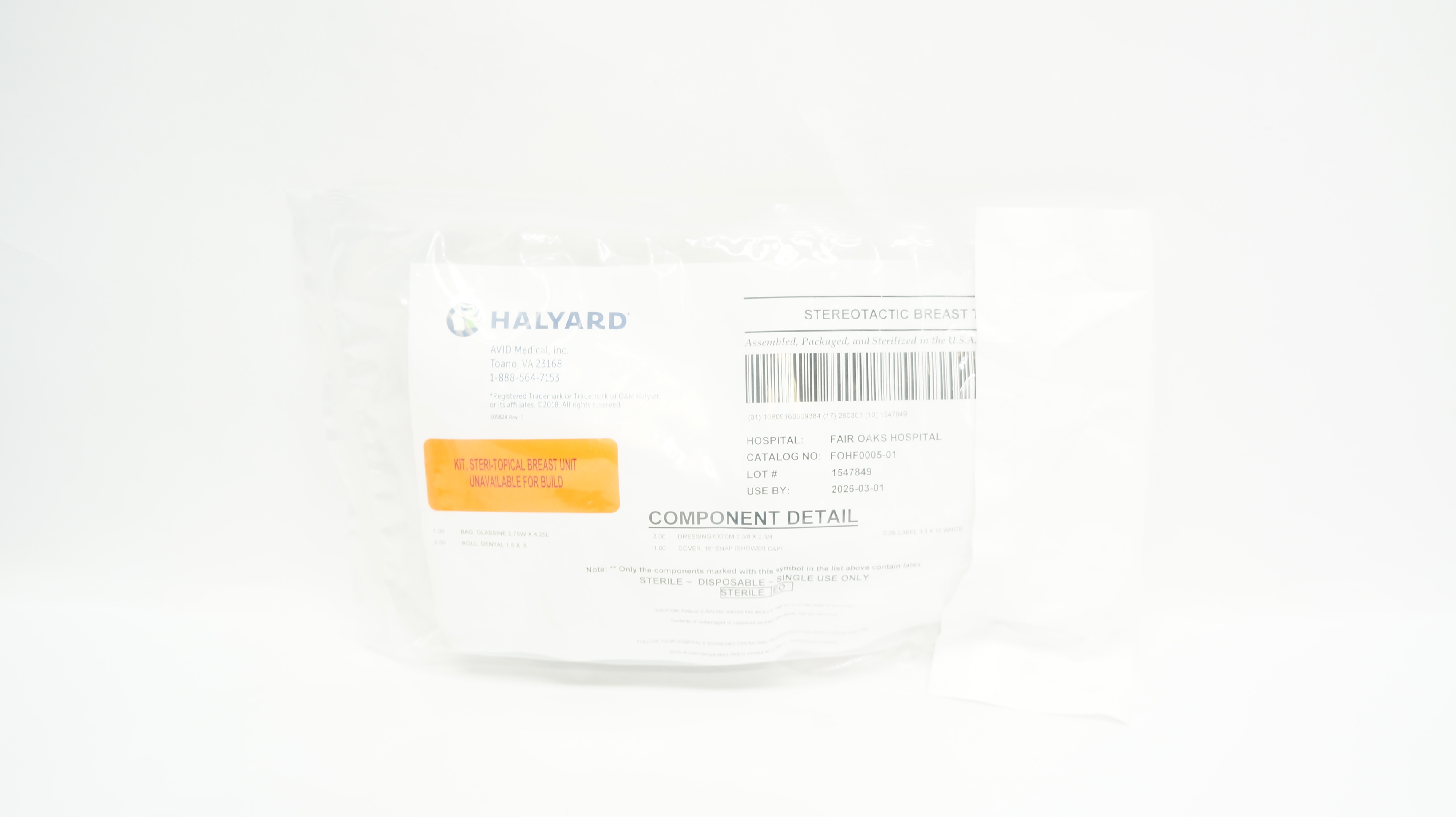 Halyard FOHF0005-01 Avid Medical Stereotactic Breast Unit