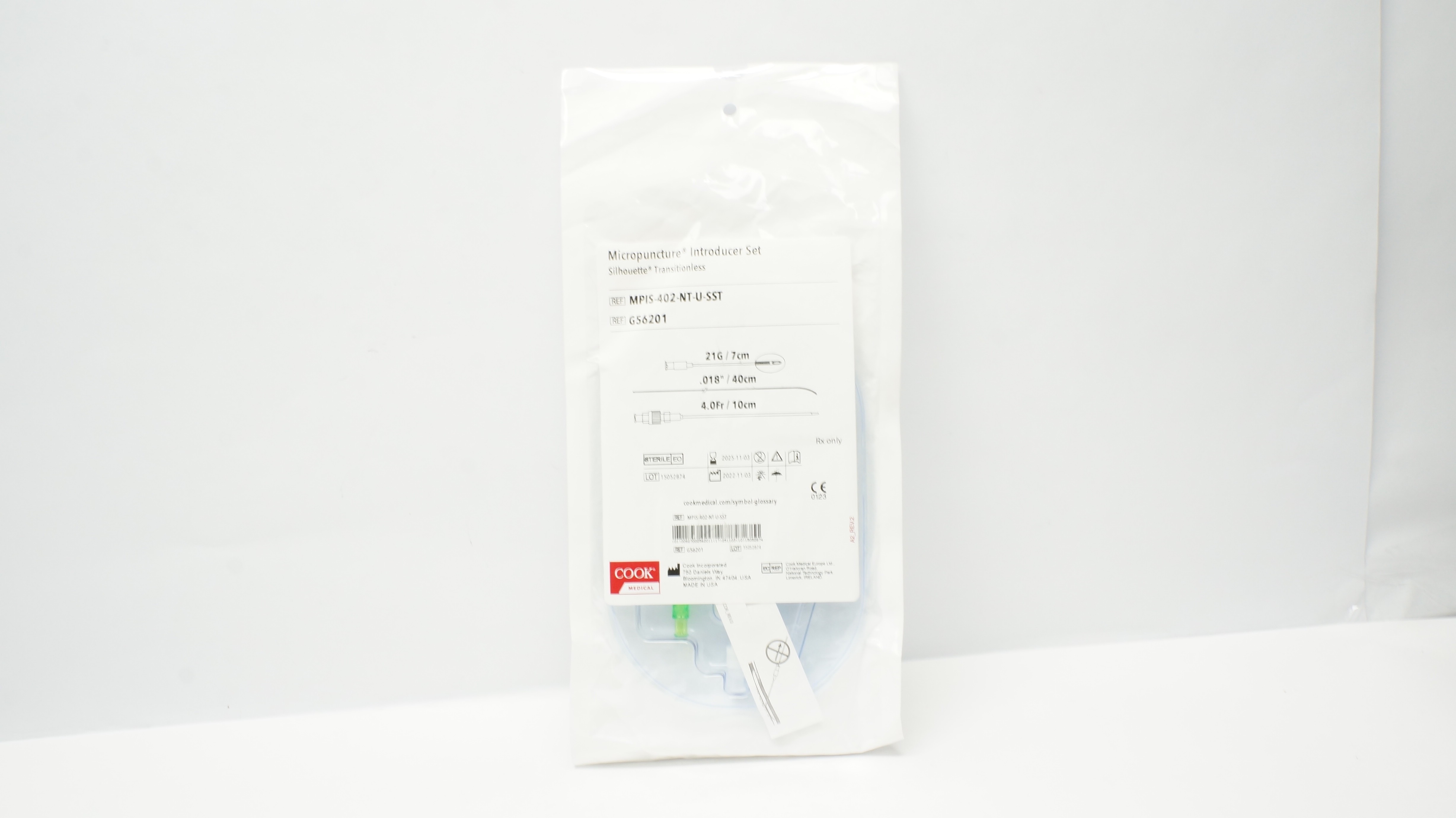 Cook G56201 Micropuncture Introducer Set 21G/7cm .018inch/40cm 4.0Fr/10cm