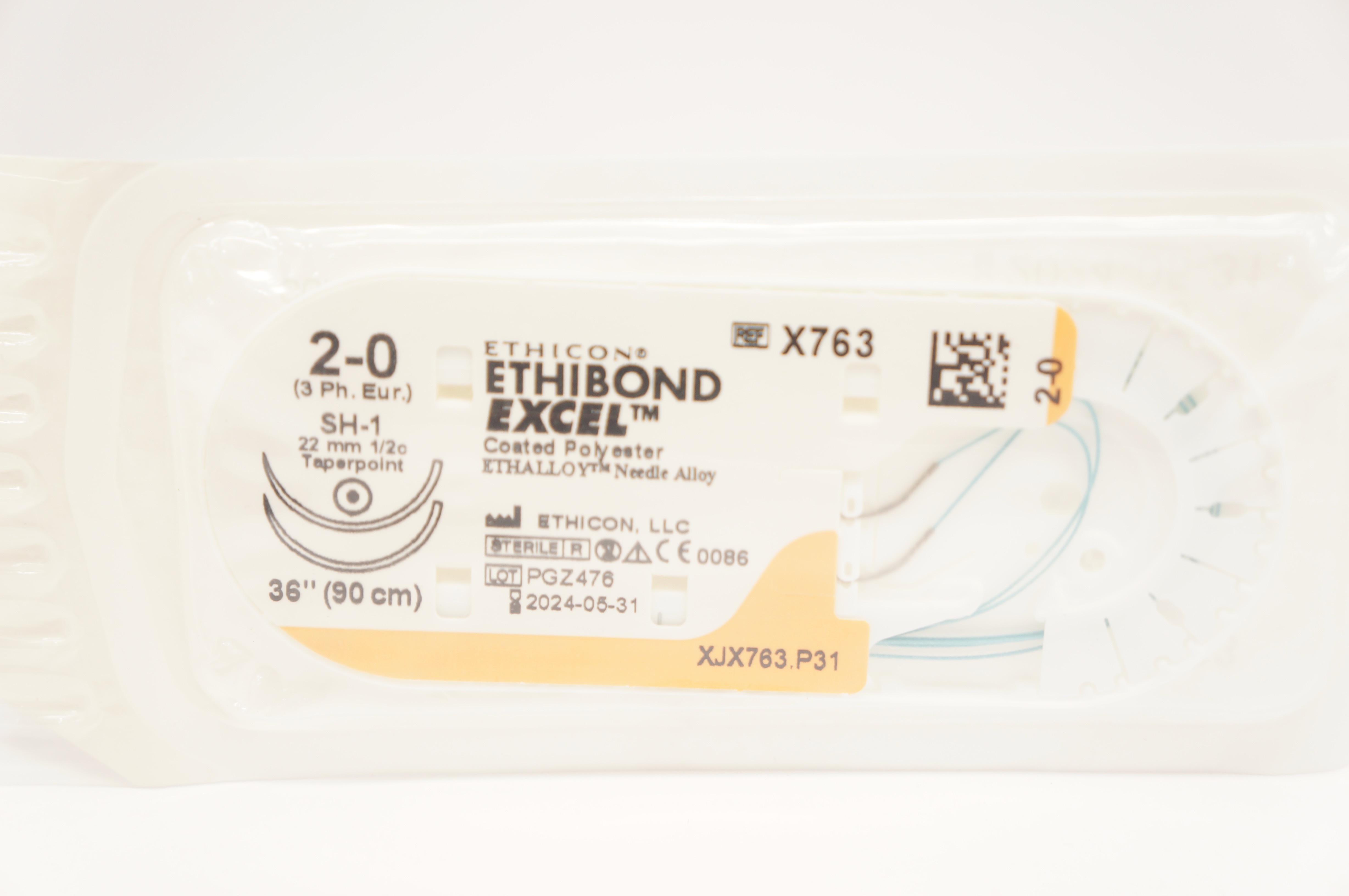 Ethicon X763 2-0 ETHIBOND EXCEL SH-1 22mm 1/2c Taperpoint 36inch