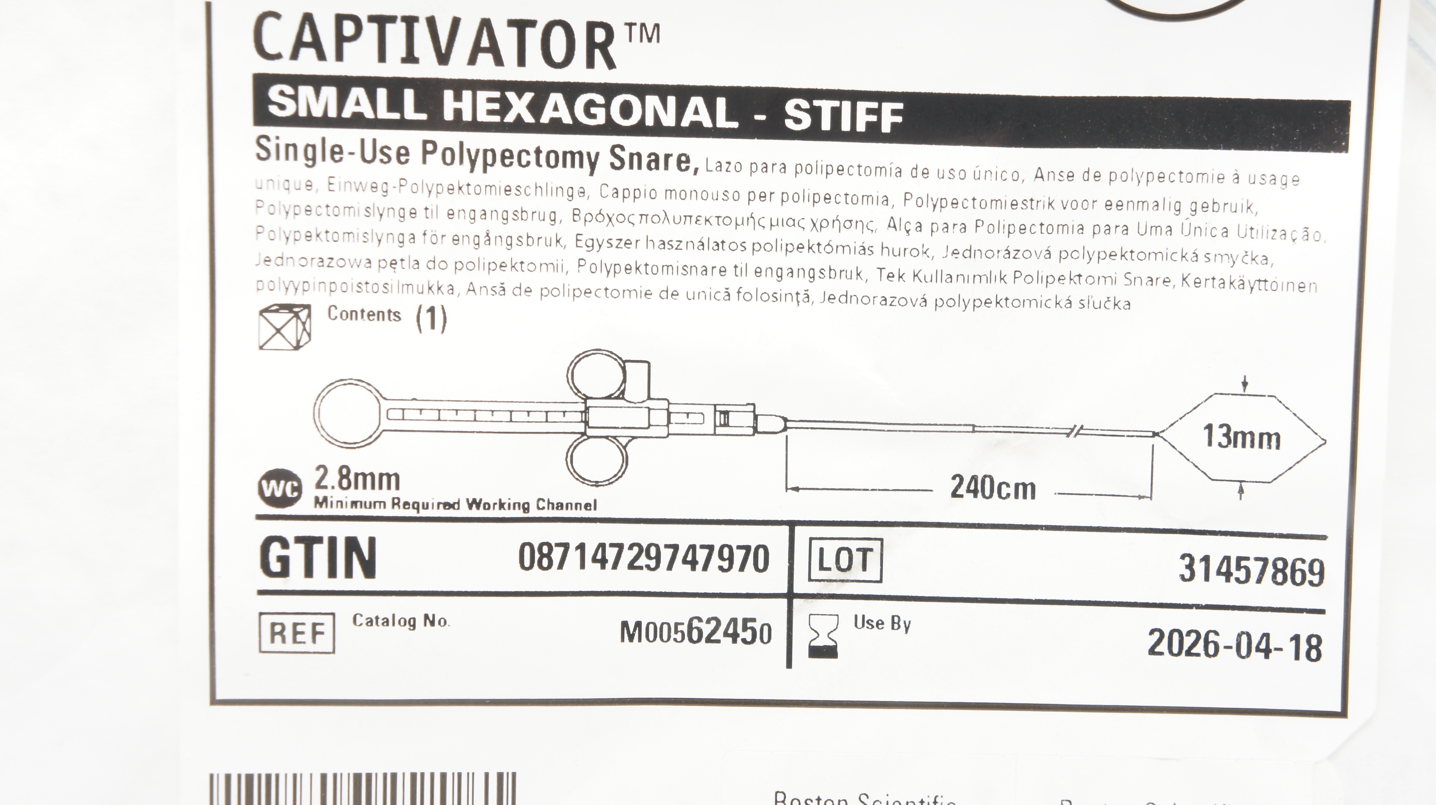 Boston Scientific M00562450 Captivator Hexagonal Stiff Snare Small
