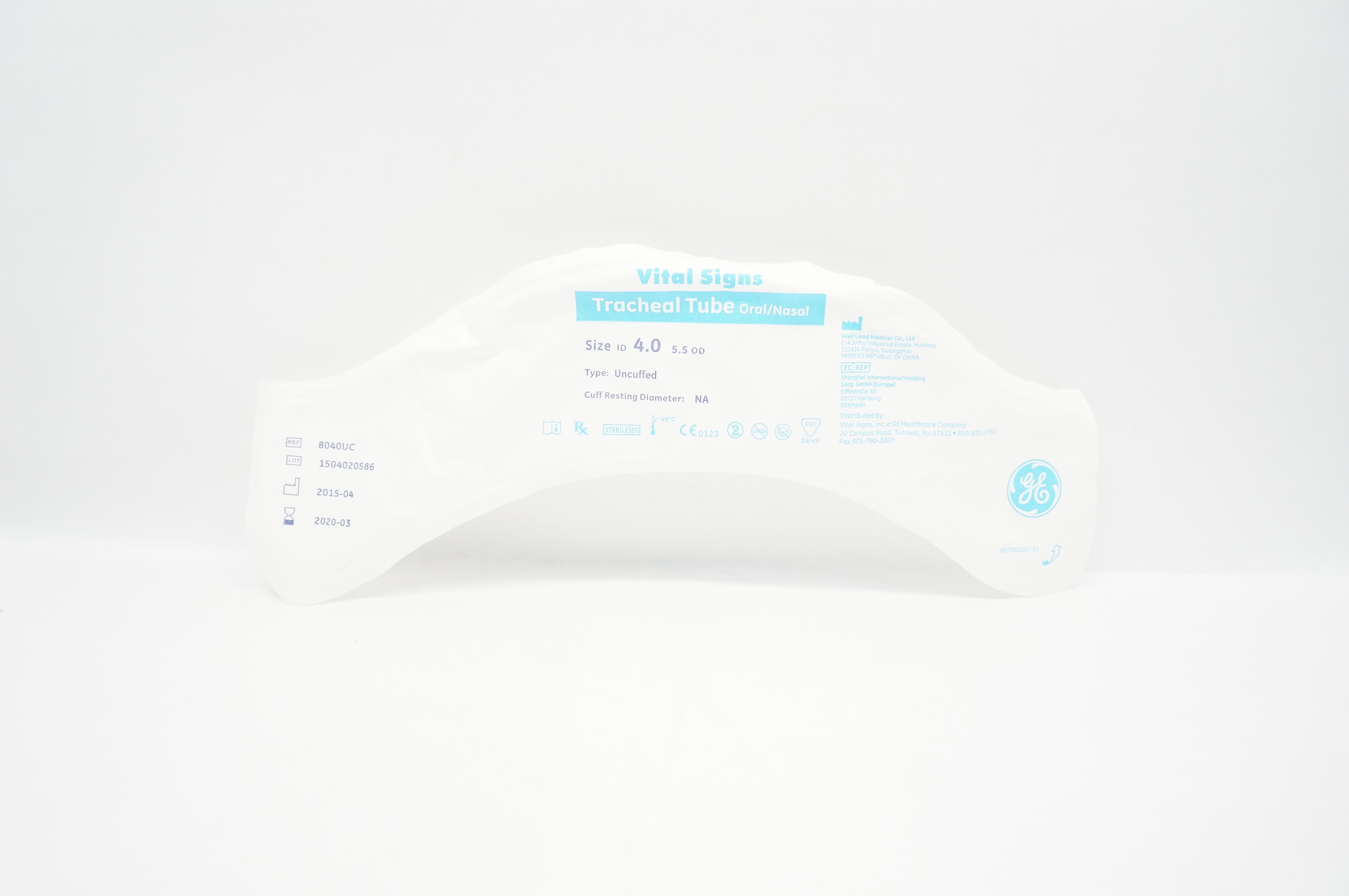 GE 8040UC Vital Signs Tracheal Tube Oral/Nasal Uncuffed 4.0 ID (x)