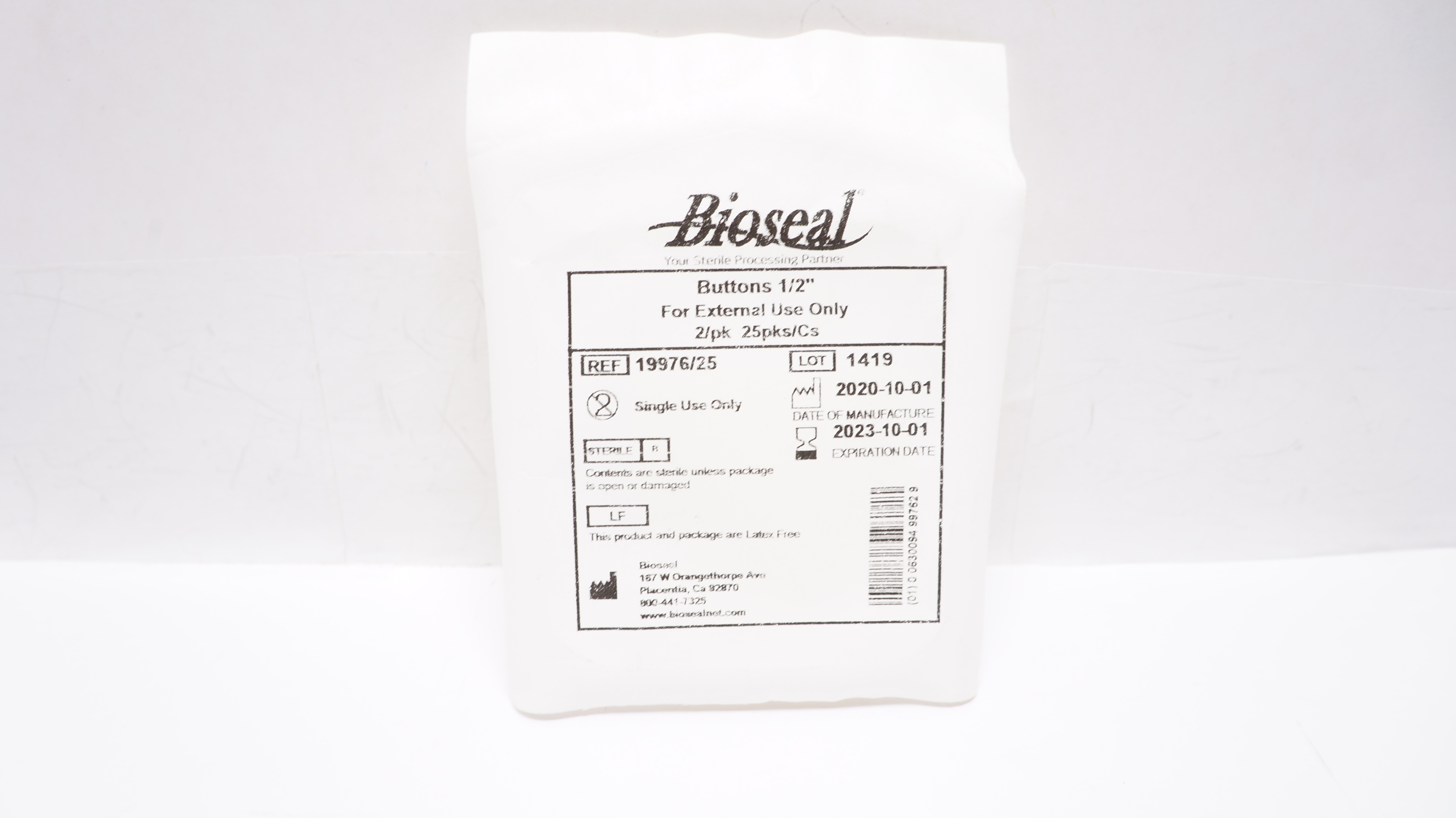 Bioseal 19976/25 Buttons 1/2inch for External use Only 2/pk 25pks/Cs (x)