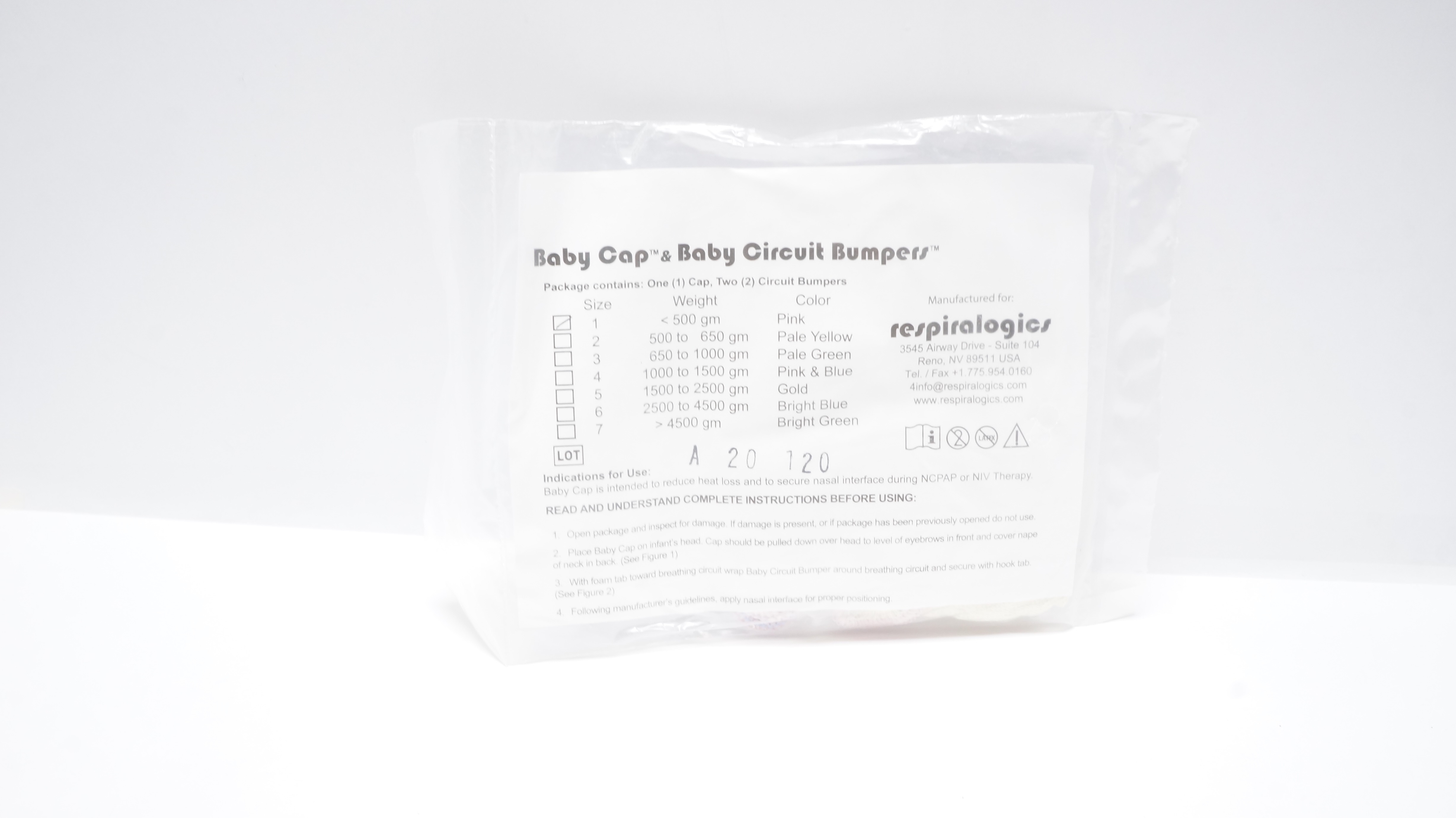 Respiralogics Baby Cap & Baby Circuit Bumpess, Size 1 <500gm, Pink
