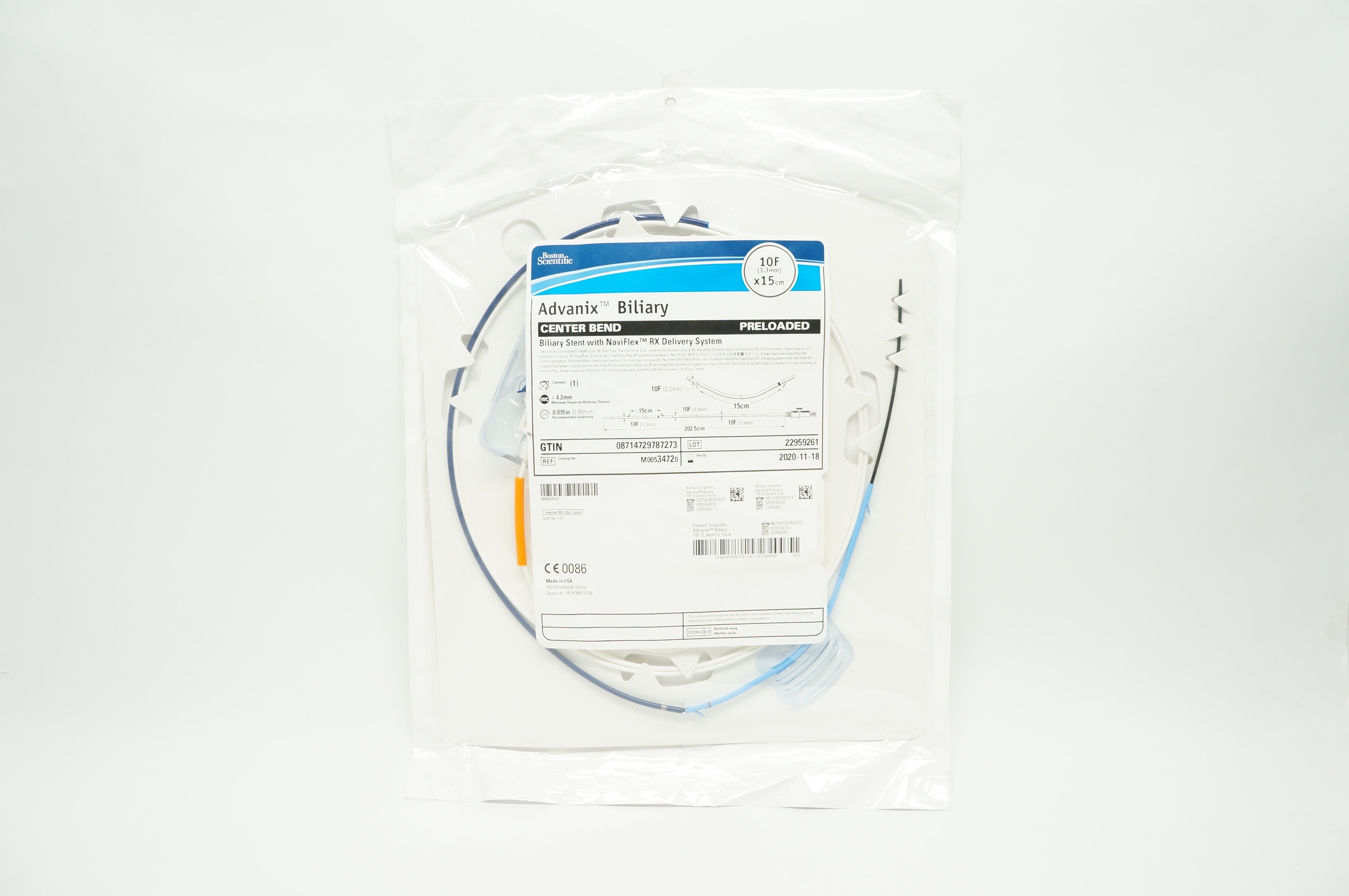 Boston Scientific M00534720 Advanix Biliary Center Bend, Preloaded 10F x 15cm(x)