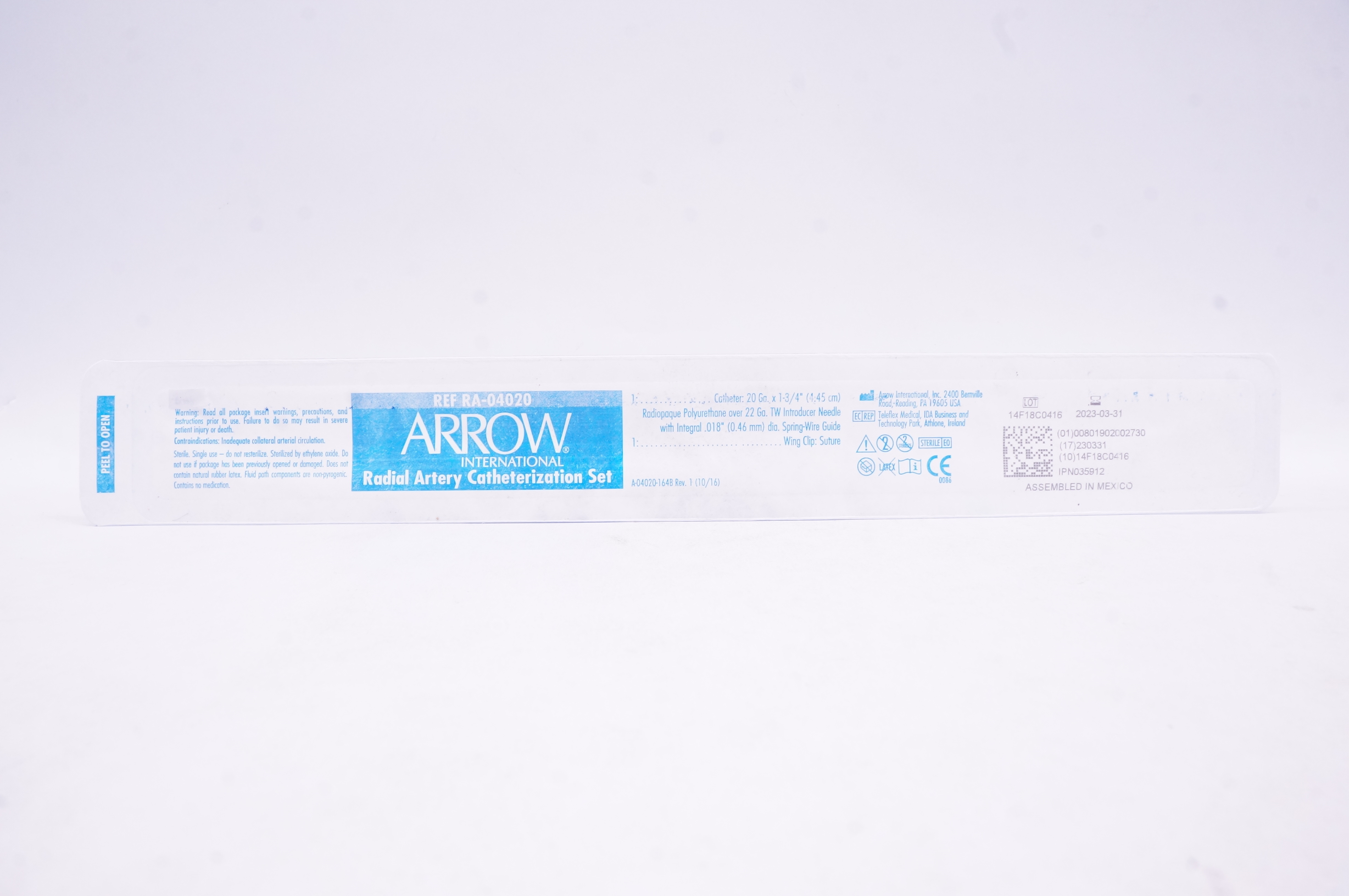 Arrow RA-04020 Radial Artery Catheterization Set 20Ga x 1 3/4 inch