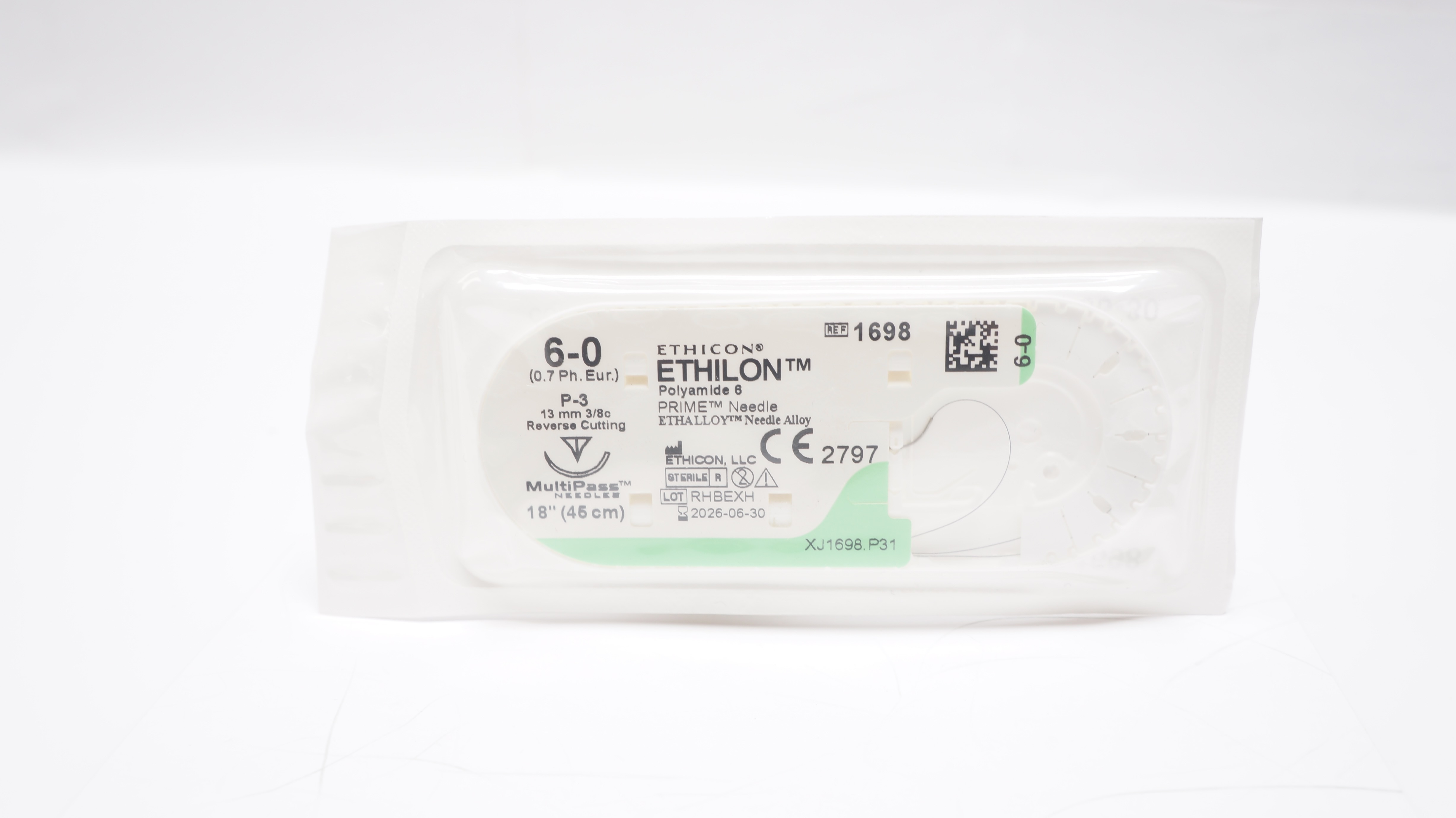 Ethicon 1698 6-0 ETHILON, P-3, 13mm 3/8c Reverse Cutting, 18inch