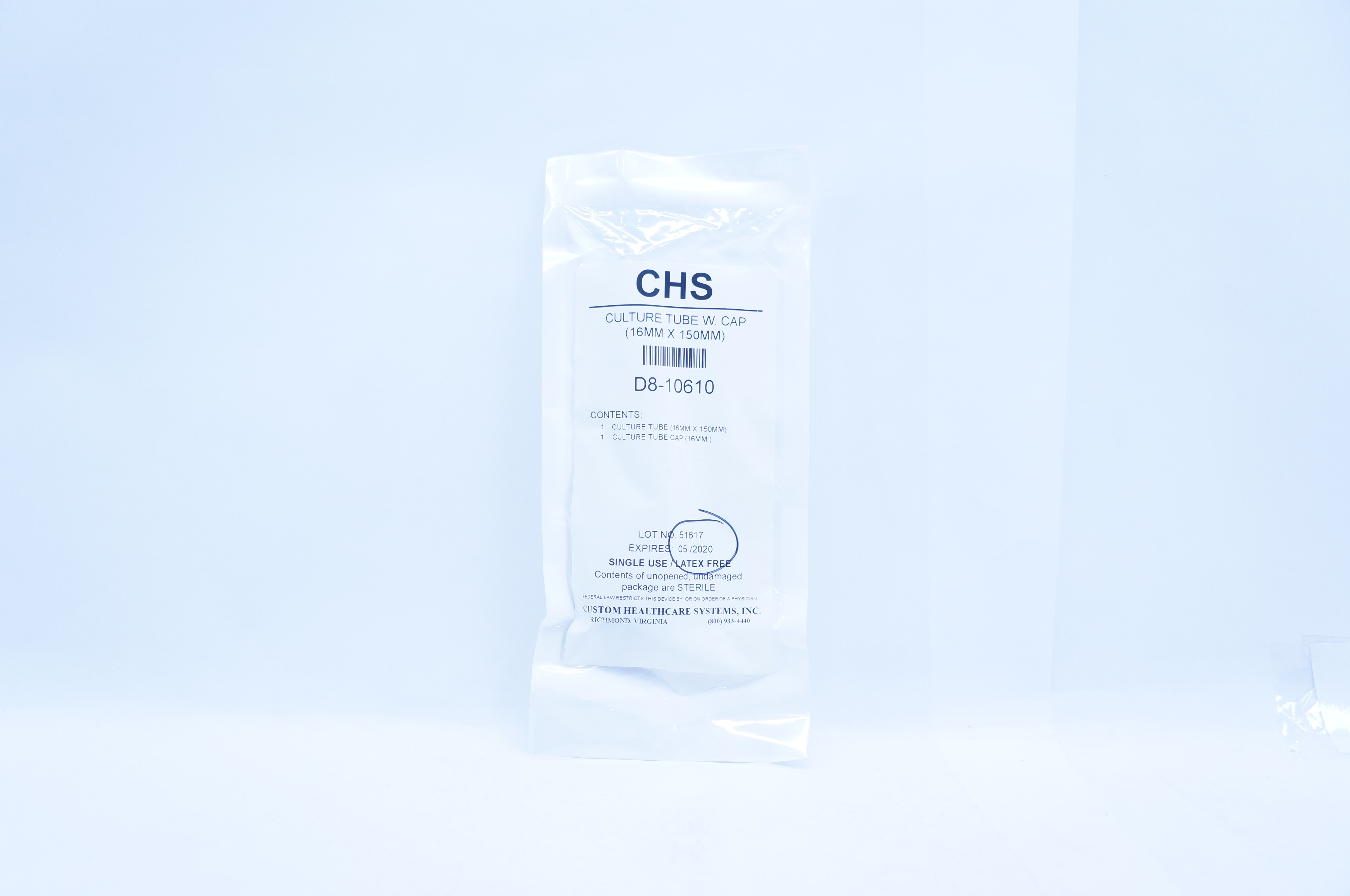 CHS D8-10610 Culture Tube W. Cap 16 mm x 150 mm (x)