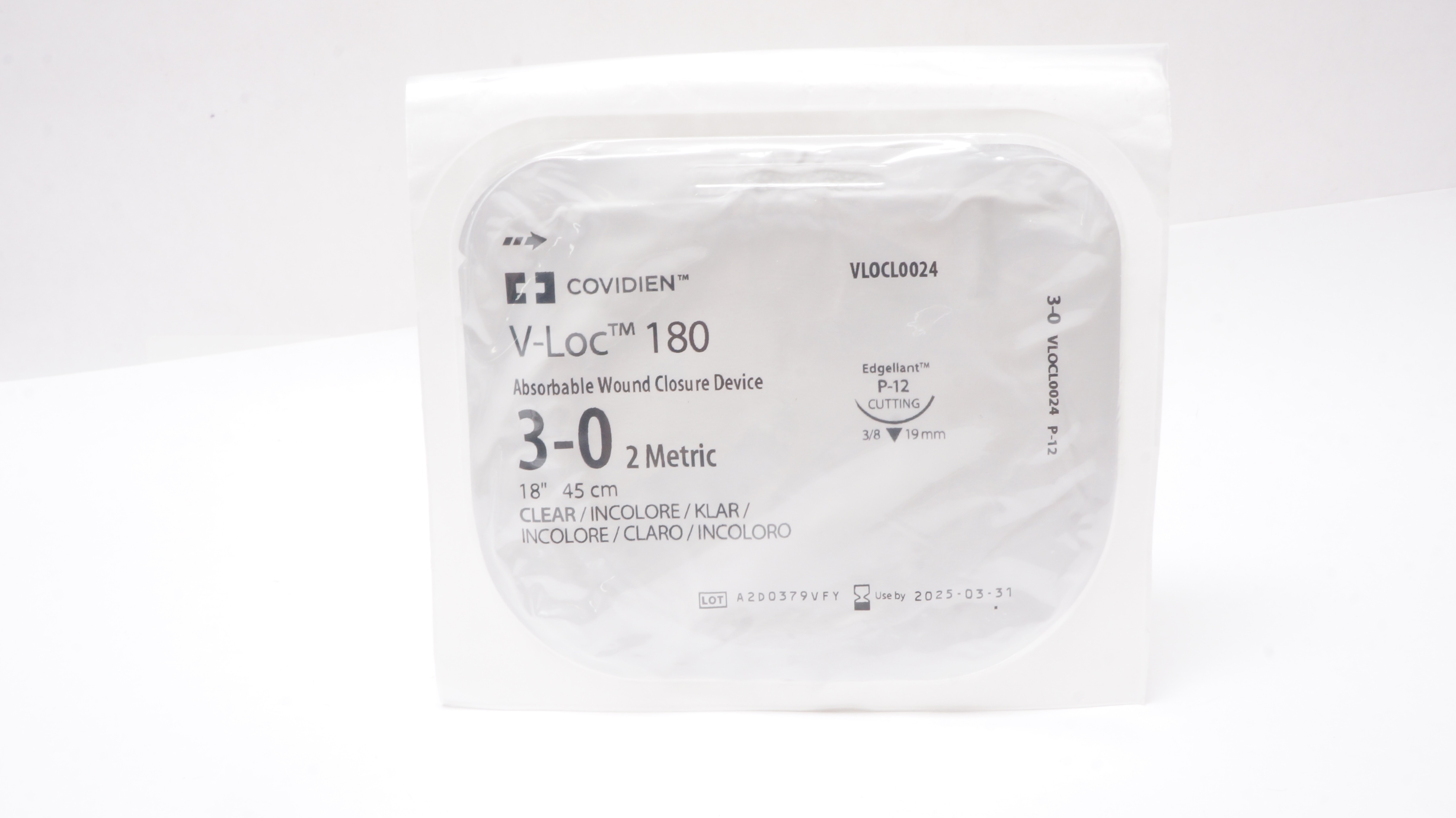 Covidien VLOCL0024 3-0 V-Loc 180 Wound Closure, P-12 Cutting 3/8c 19mm, 18inch