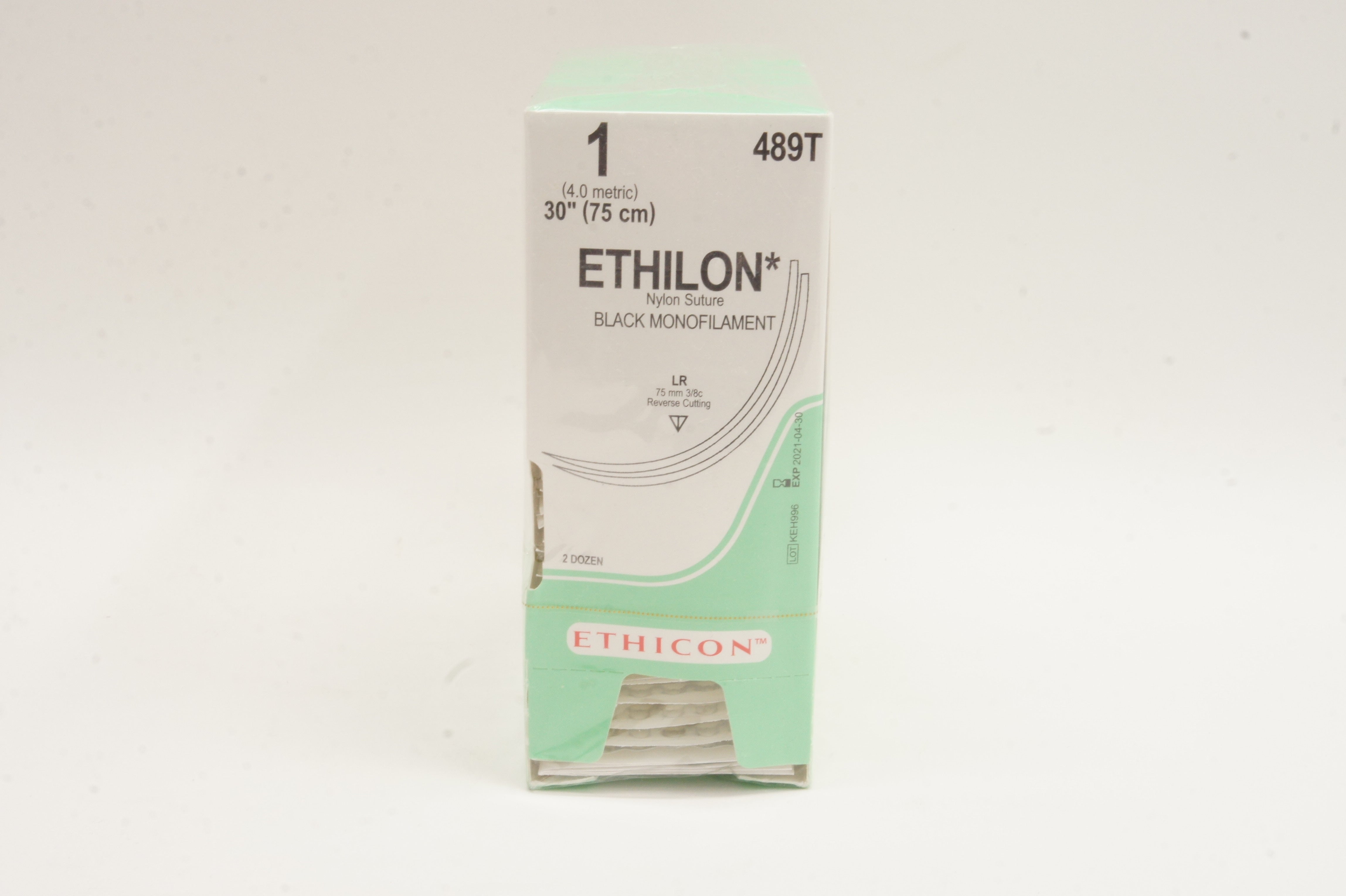 Ethicon 489T 1 Ethilon Nylon Stre LR 75mm 3/8c 30inch (x) - Box of 24