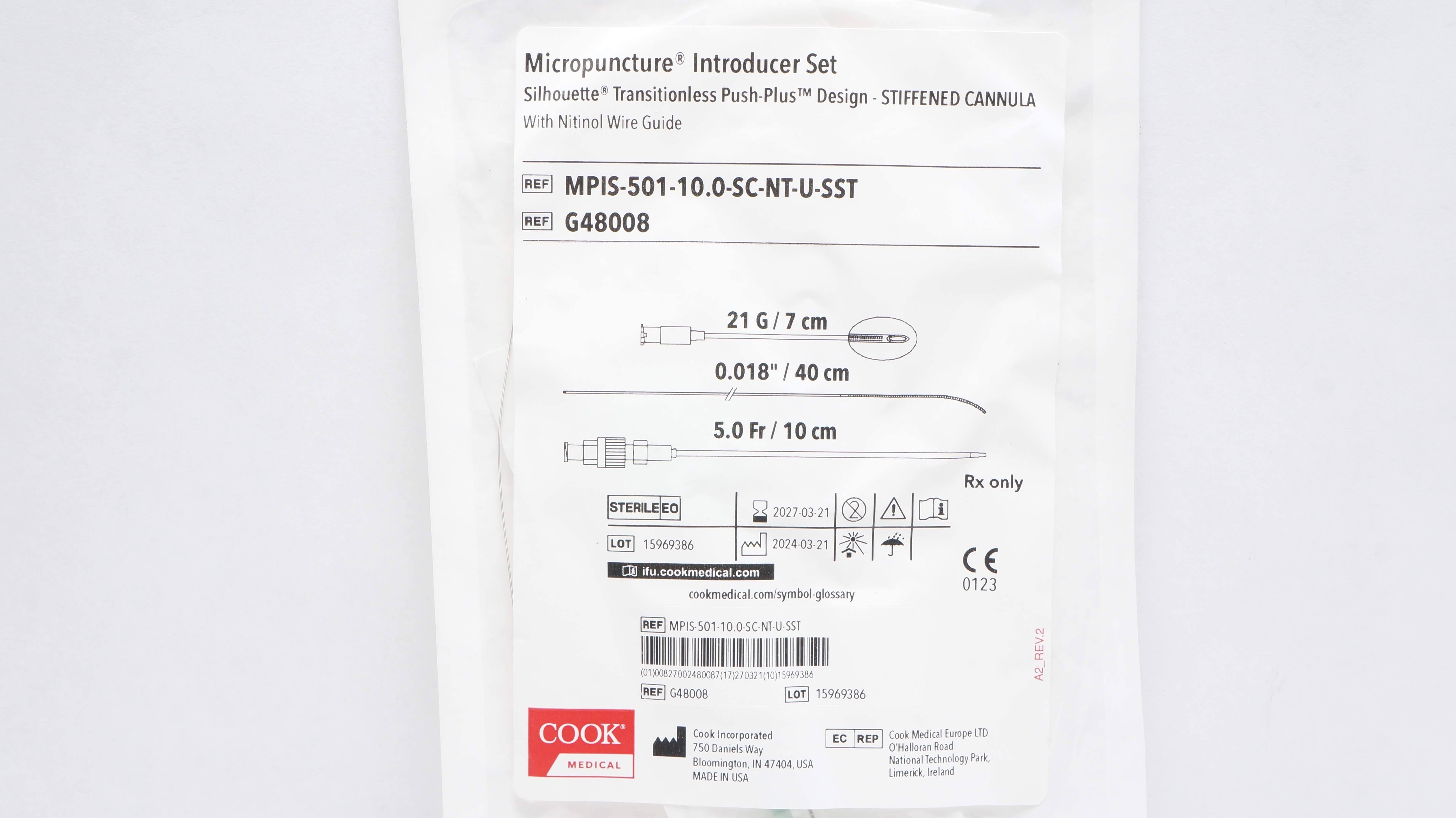 Cook Medical G48008 Micropuncture Introducer Set 21G x 0.018inch x 5.0Fr