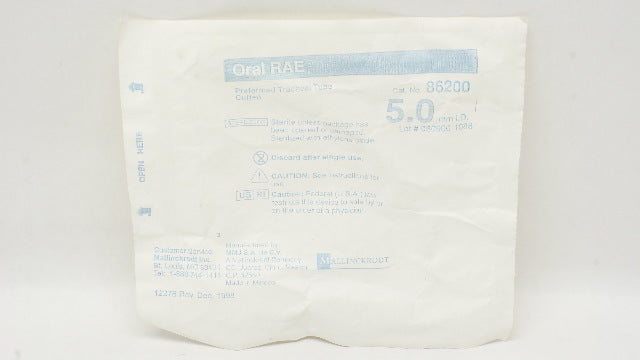 Mallinkcrodt 86200 Oral Rae Preformed Tracheal Tube Cuffed 5.0mm