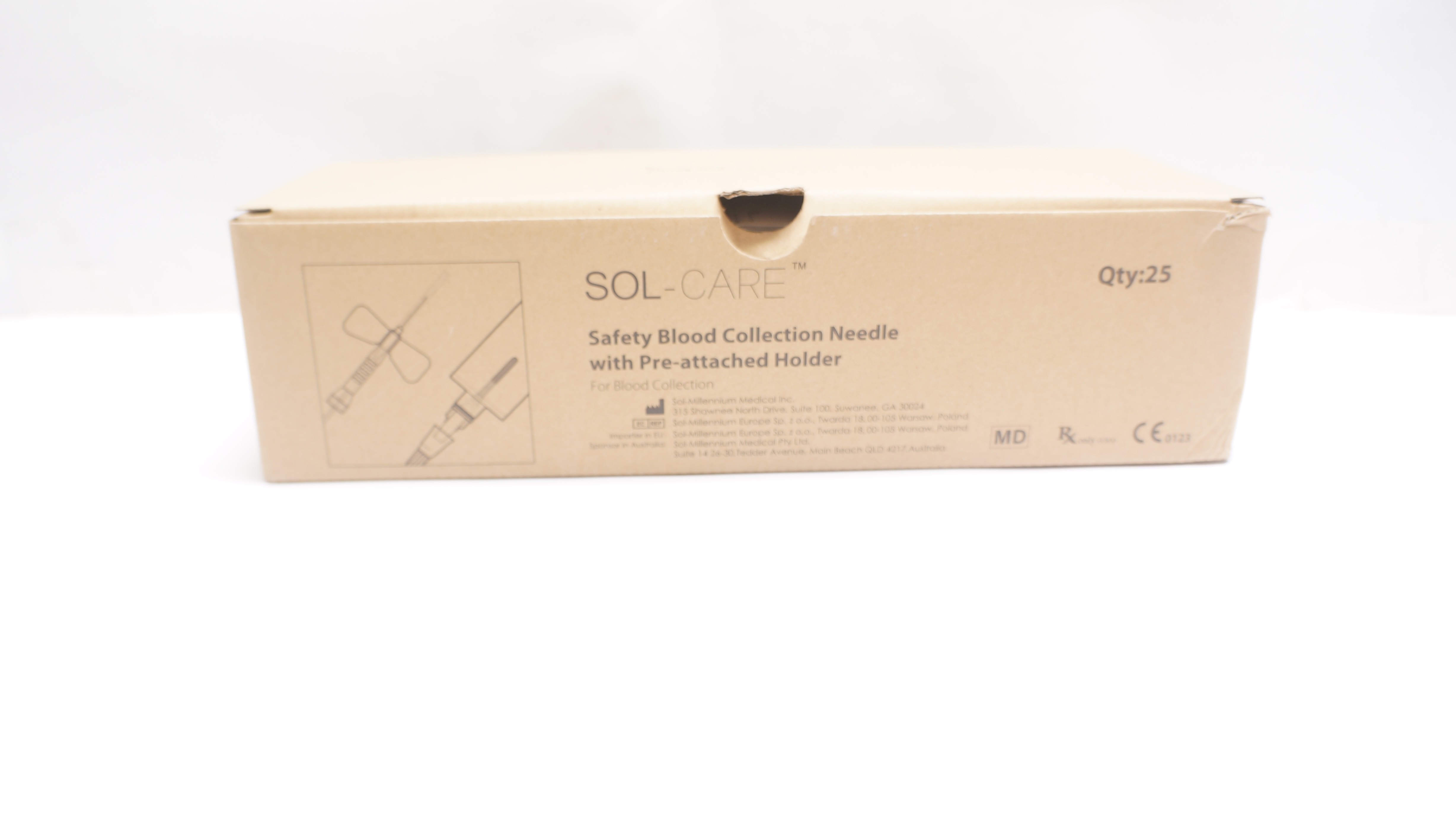 SOL-Care 110201030008 Safety Blood Collection Ndle 23G x 3/4in x 7in - Box of 25