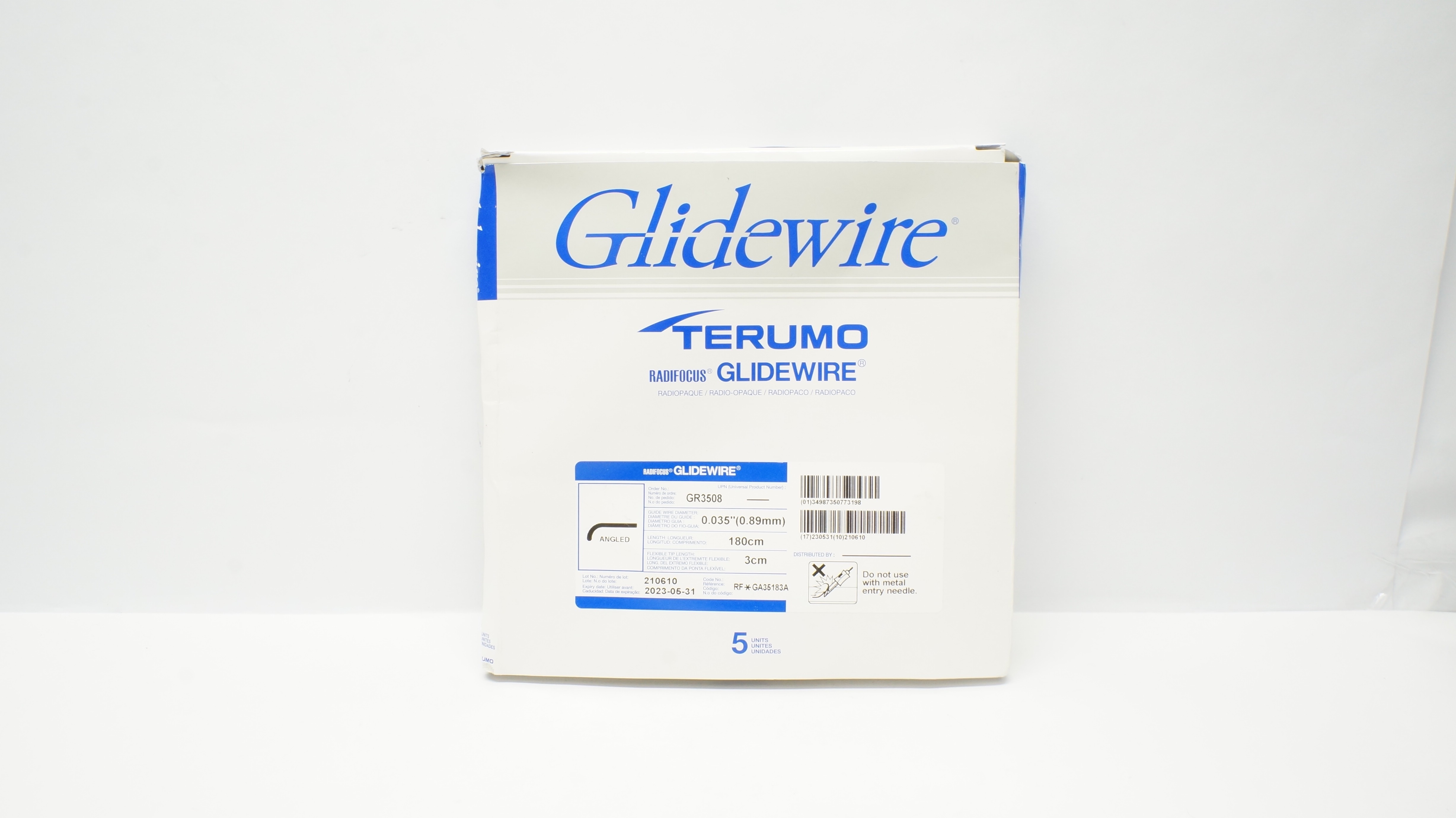 Terumo GA35183A Radifocus Glidewire Angled, 0.035inch x 3cm x 180cm (x)-Box of 5