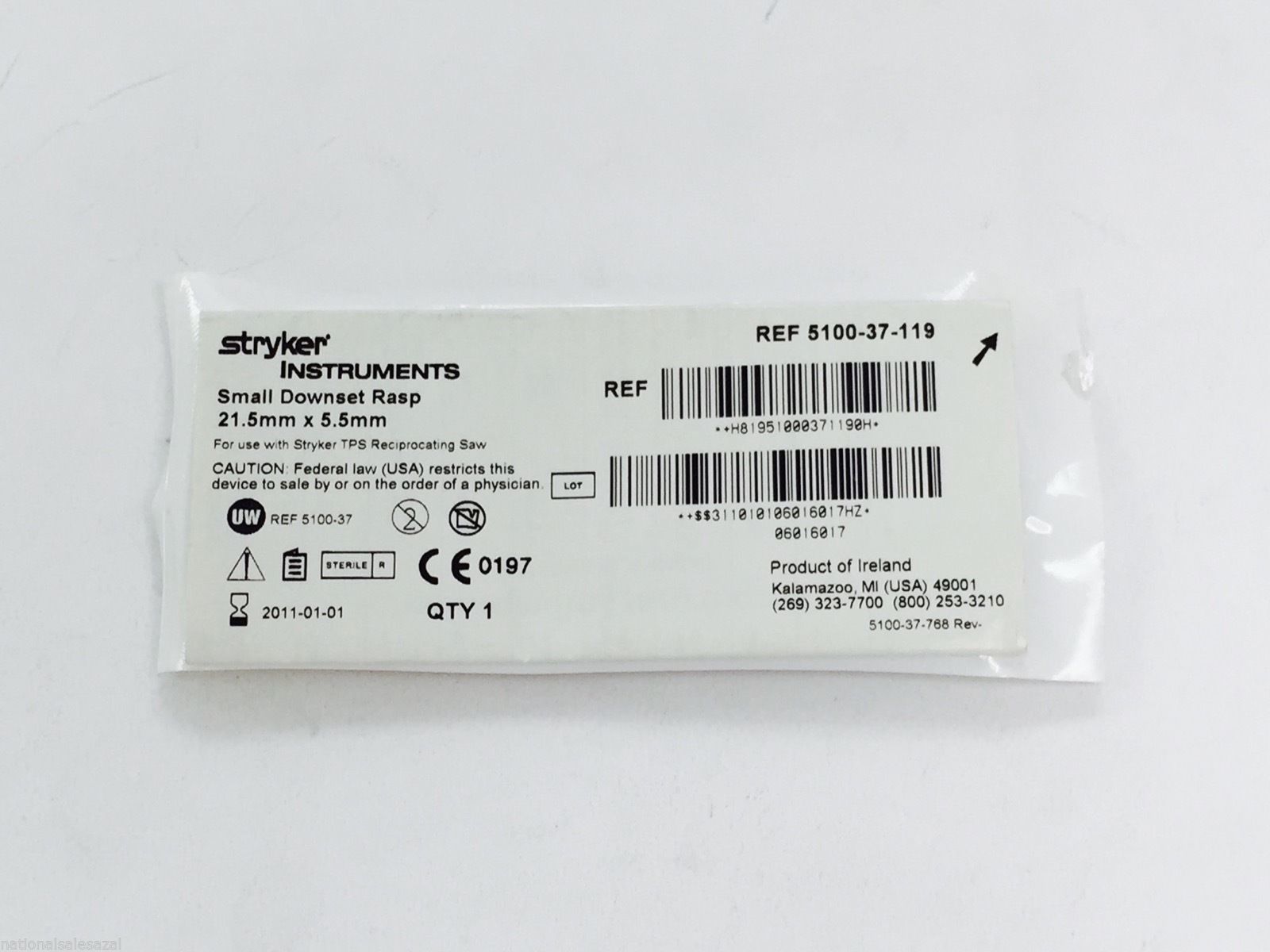 Stryker Rasp 5100-37-119 ~ Stryker Small Downset Rasp 21.5mm x 5.5mm (x)