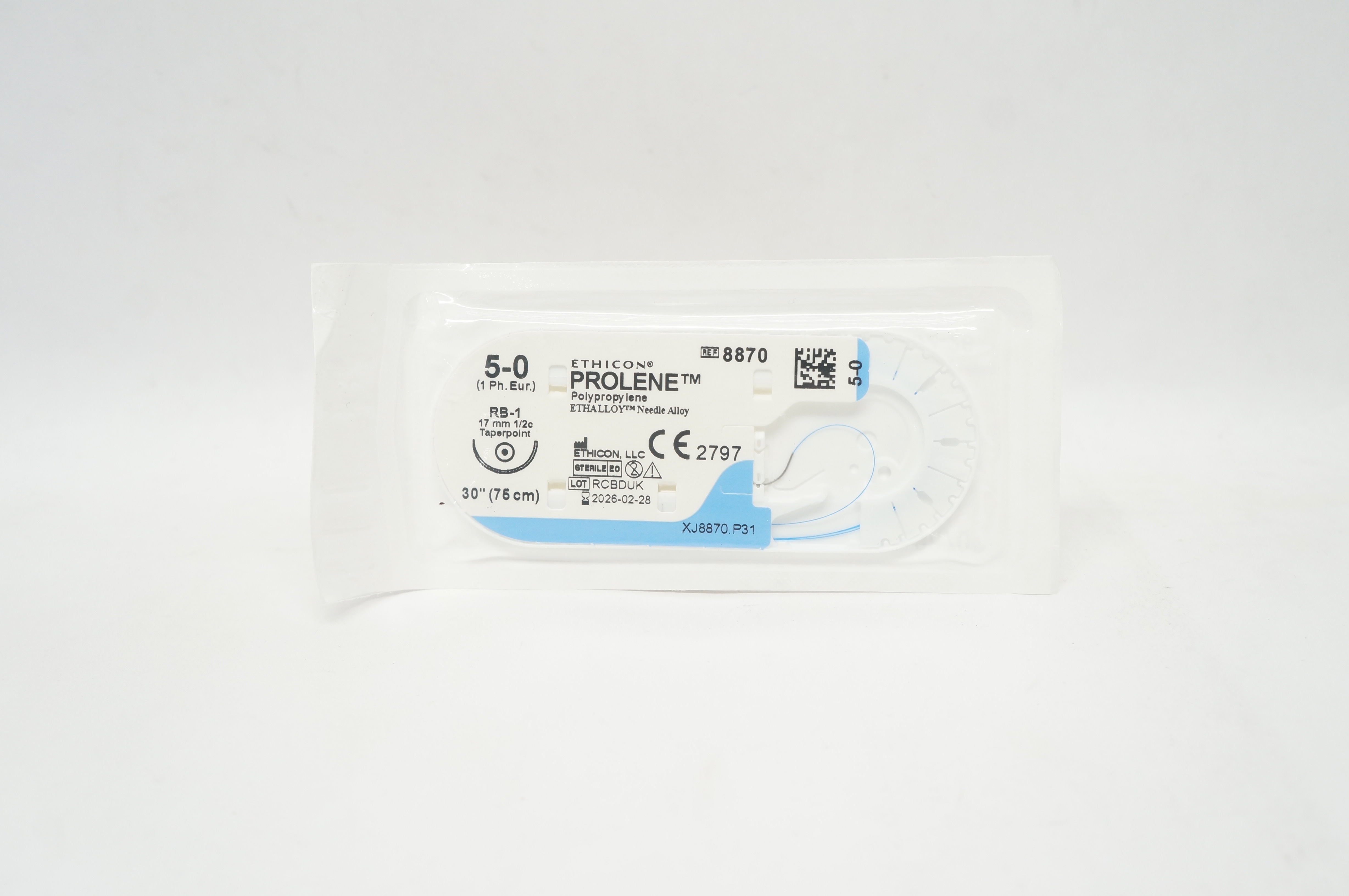 Ethicon 8870 5-0 Prolene Polypropylene Stre RB-1 17mm 1/2c Taperpoint, 30 inch
