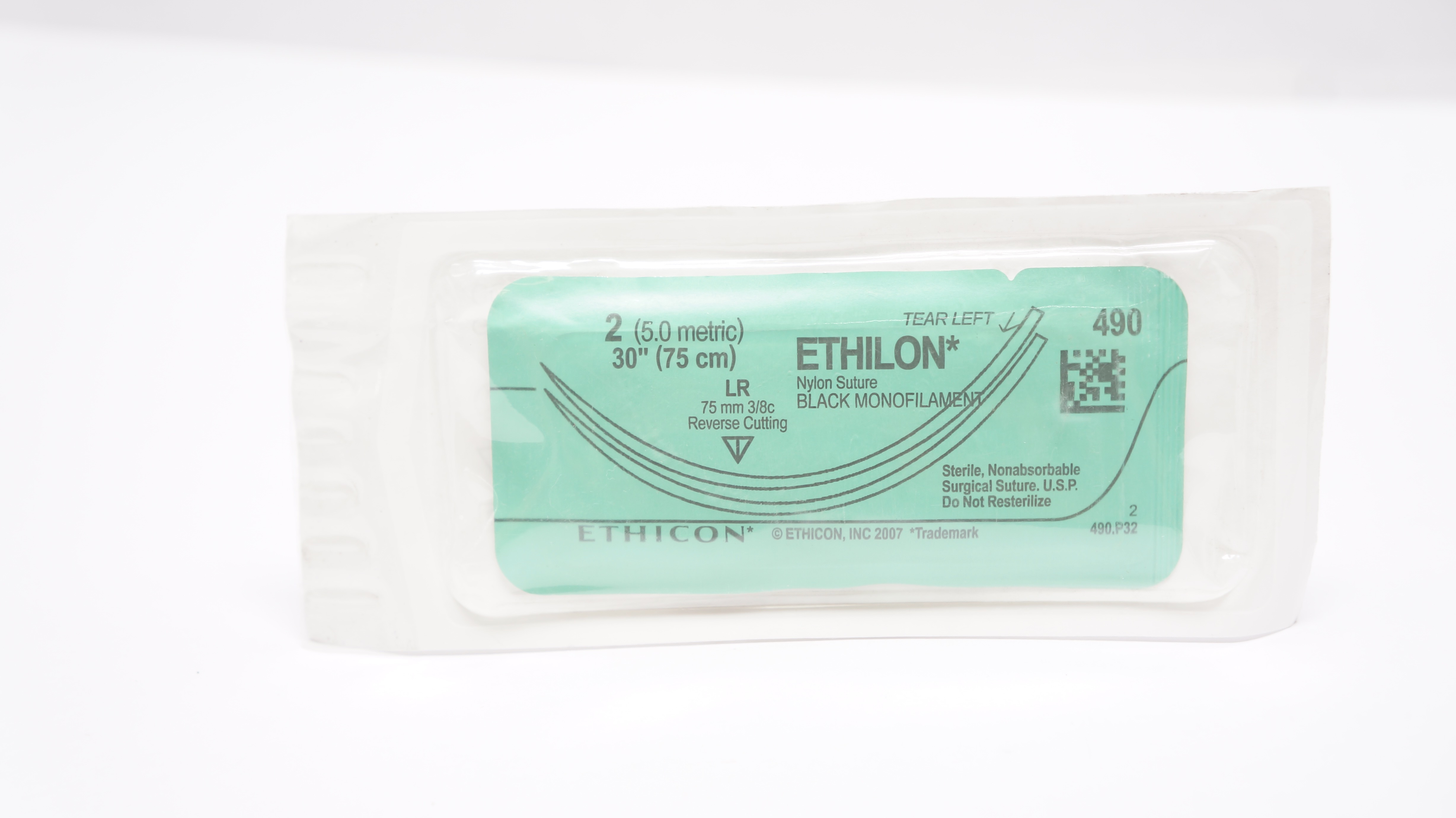 Ethicon 490 2 ETHILON Nylon Stre LR 75mm 3/8c Reverse Cutting, 30inch