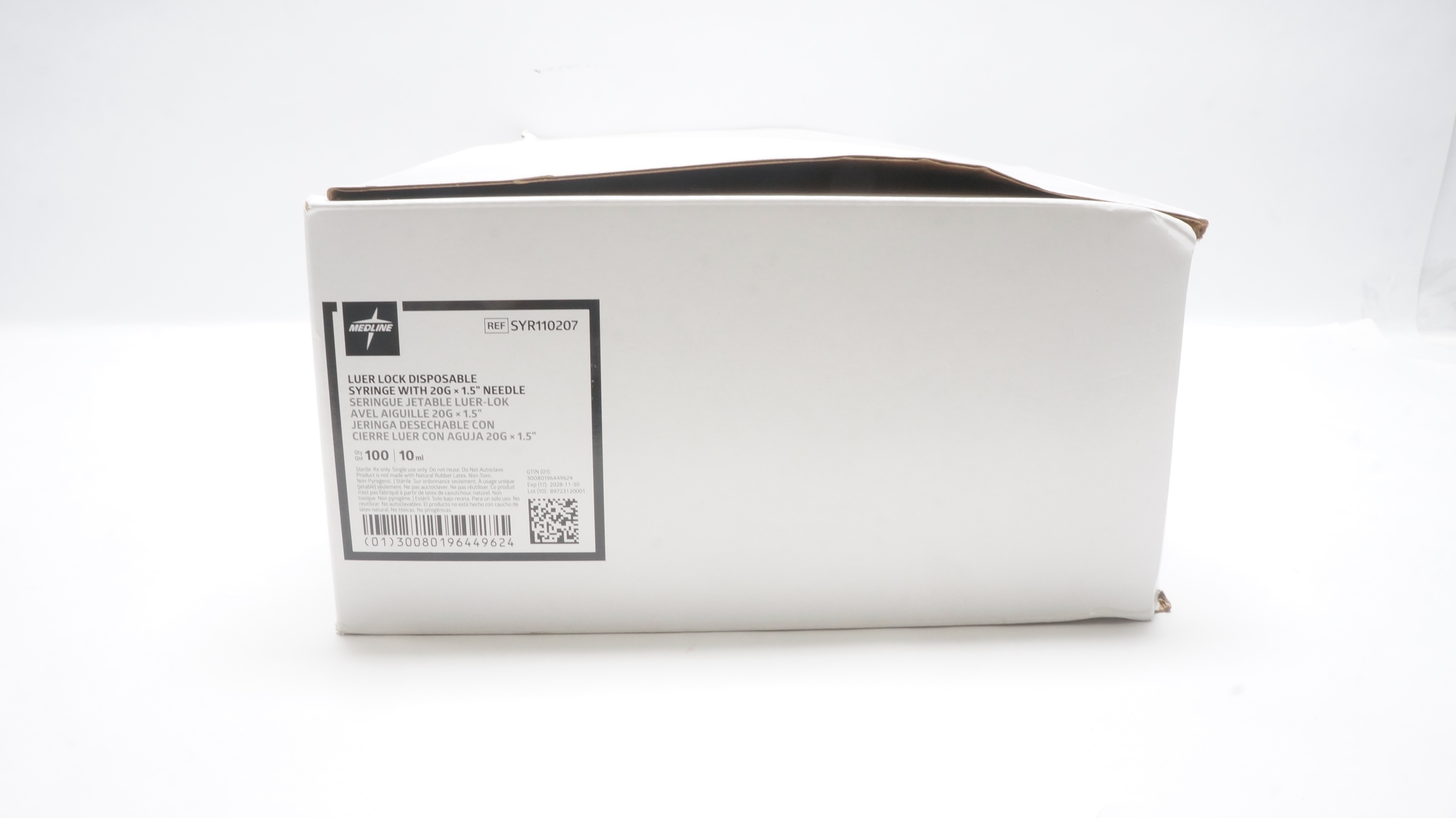 Medline SYR110207 Luer Lock Syringe 10ml w/Ndle 20G x 1.5inch - Box of 100